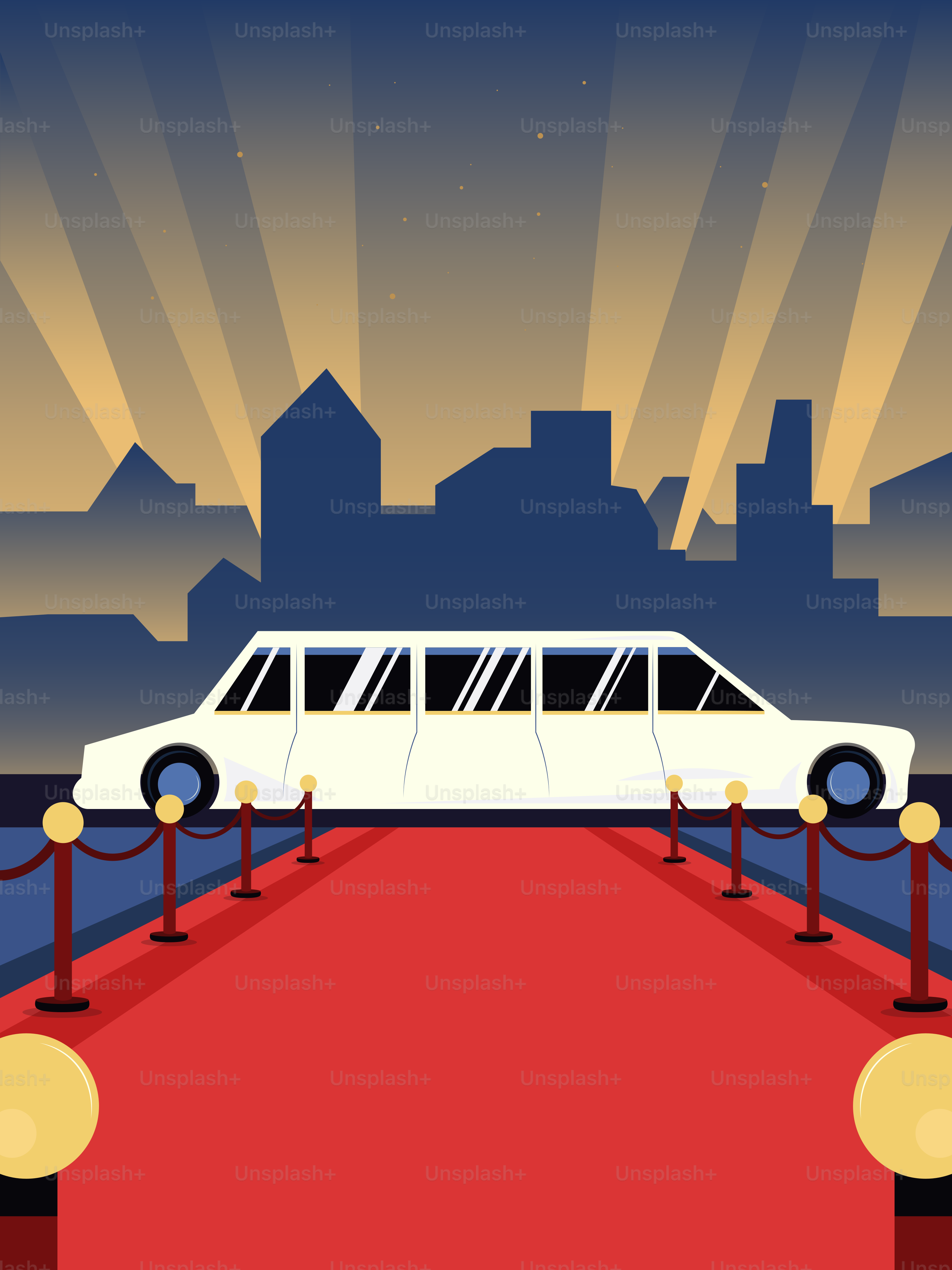 Ein weißes Auto parkt auf einem roten Teppich