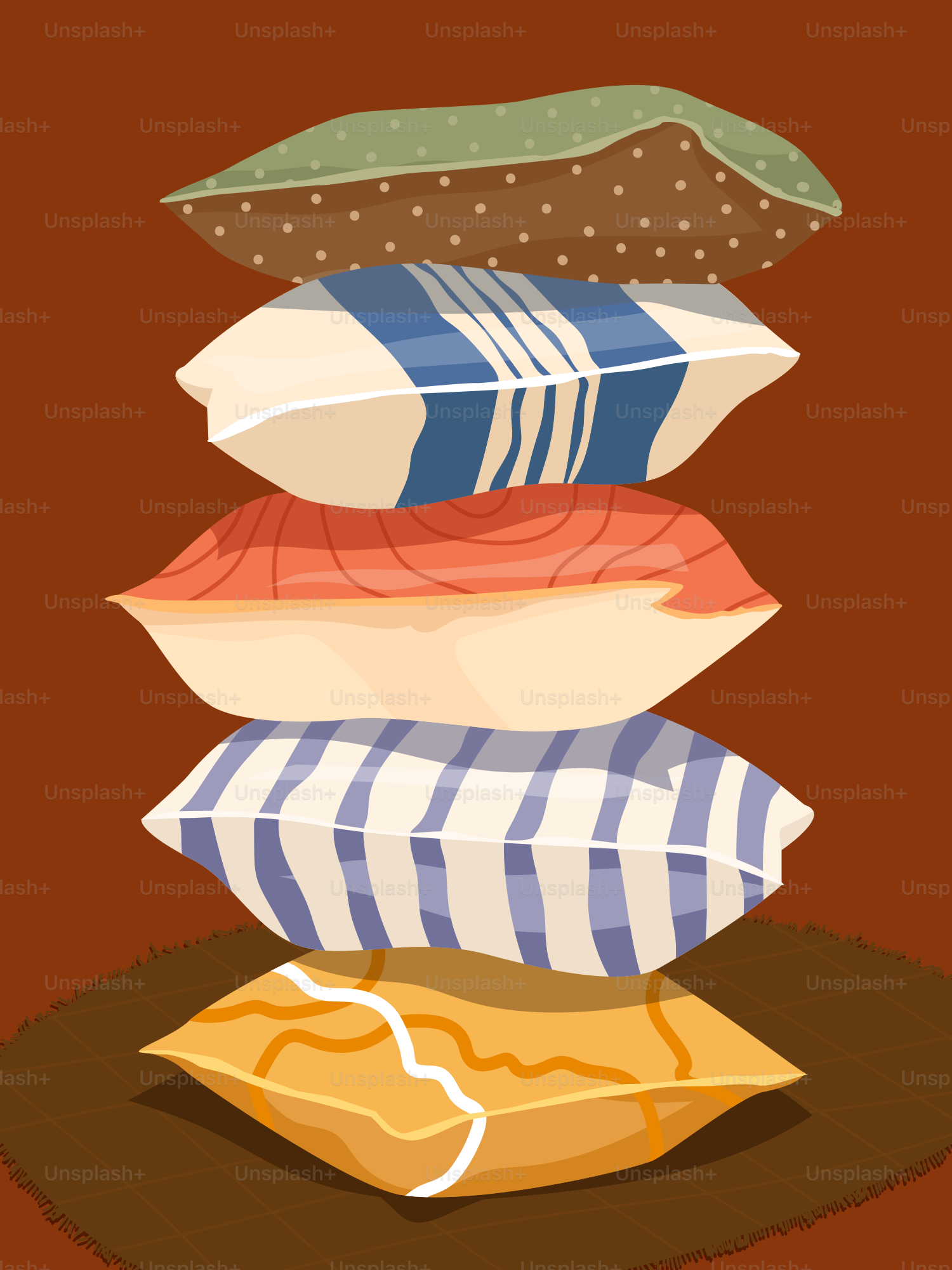 A stack of pillows sitting on top of each other