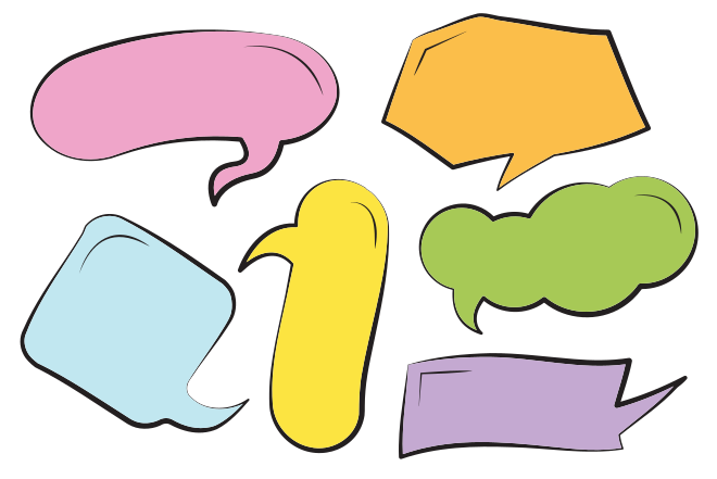 A group of different colored speech bubbles