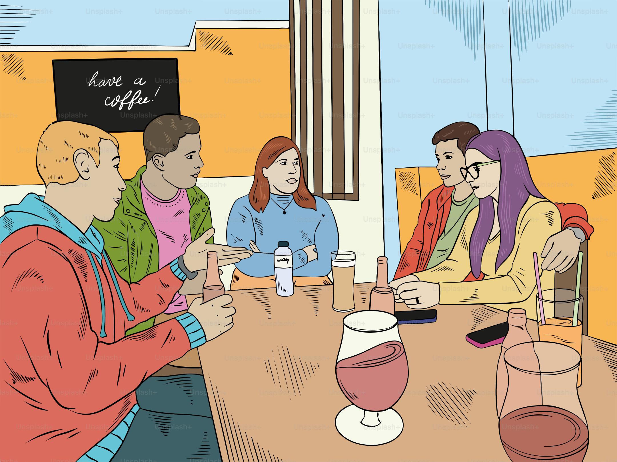 A group of people sitting around a wooden table