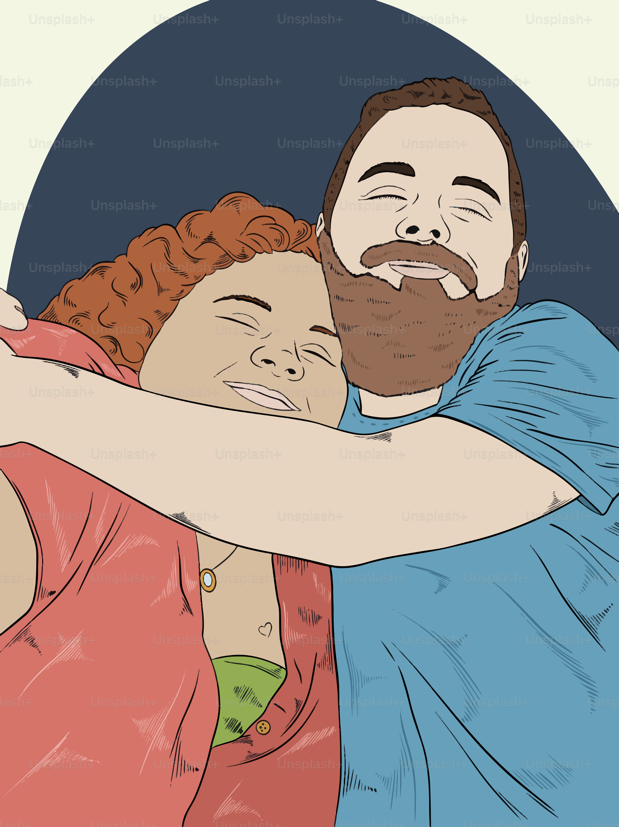 Un disegno di un uomo che abbraccia una donna