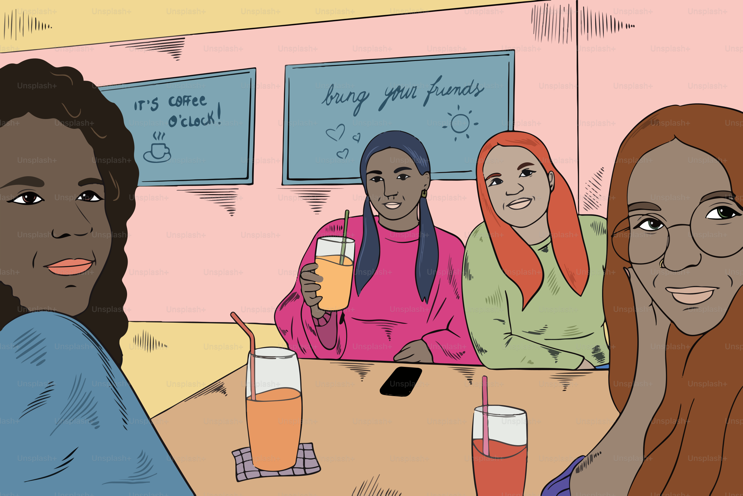 A group of women sitting at a table with drinks