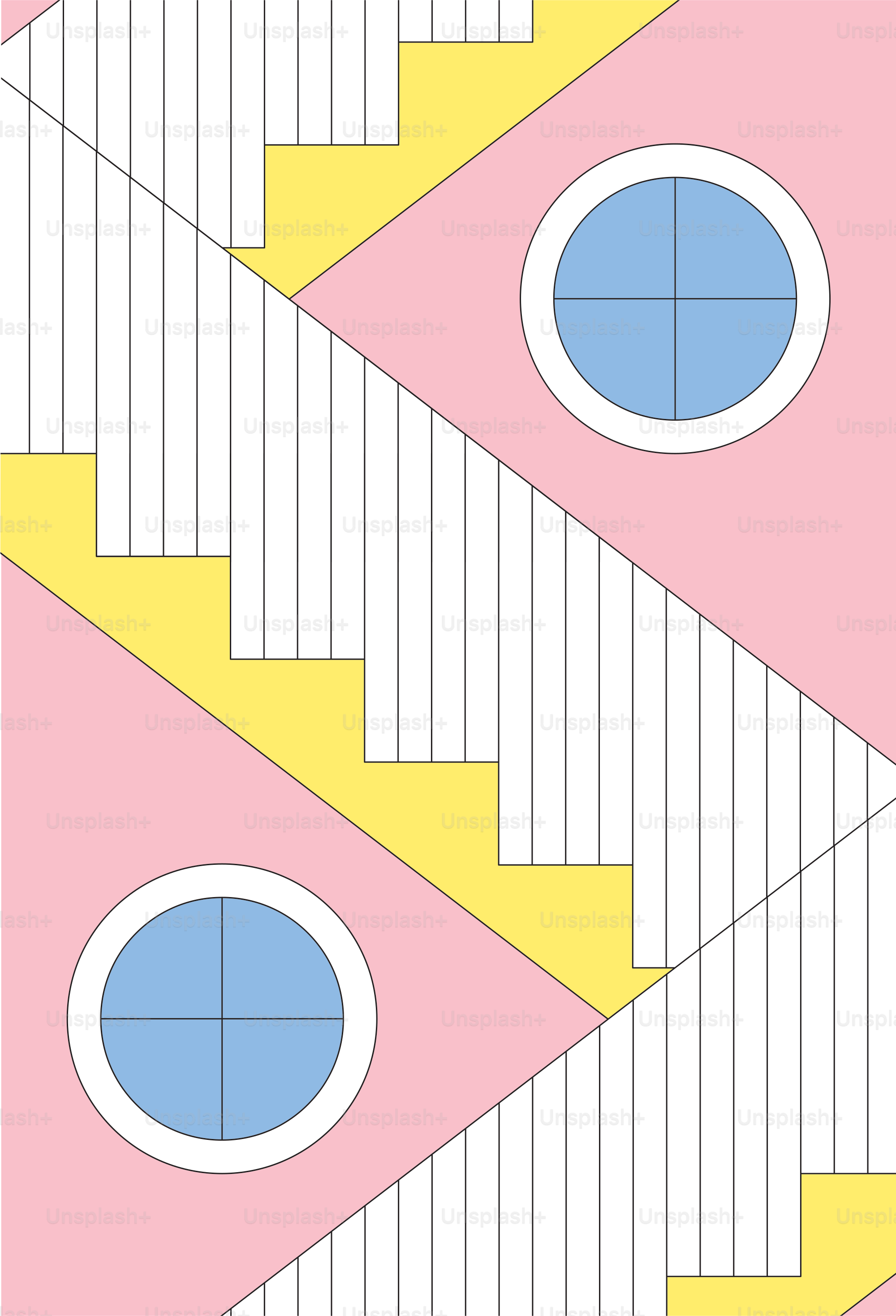 Um padrão rosa, amarelo e azul com círculos