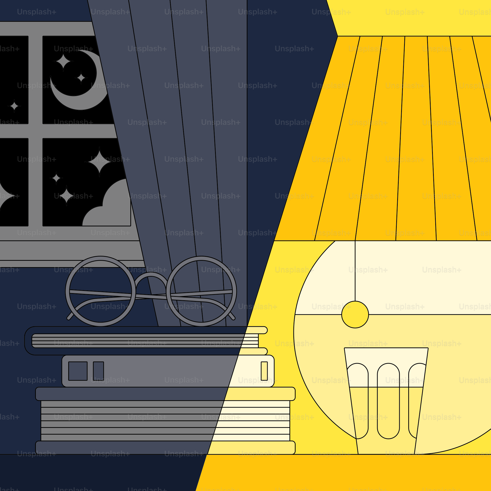 A room with a lamp and a window