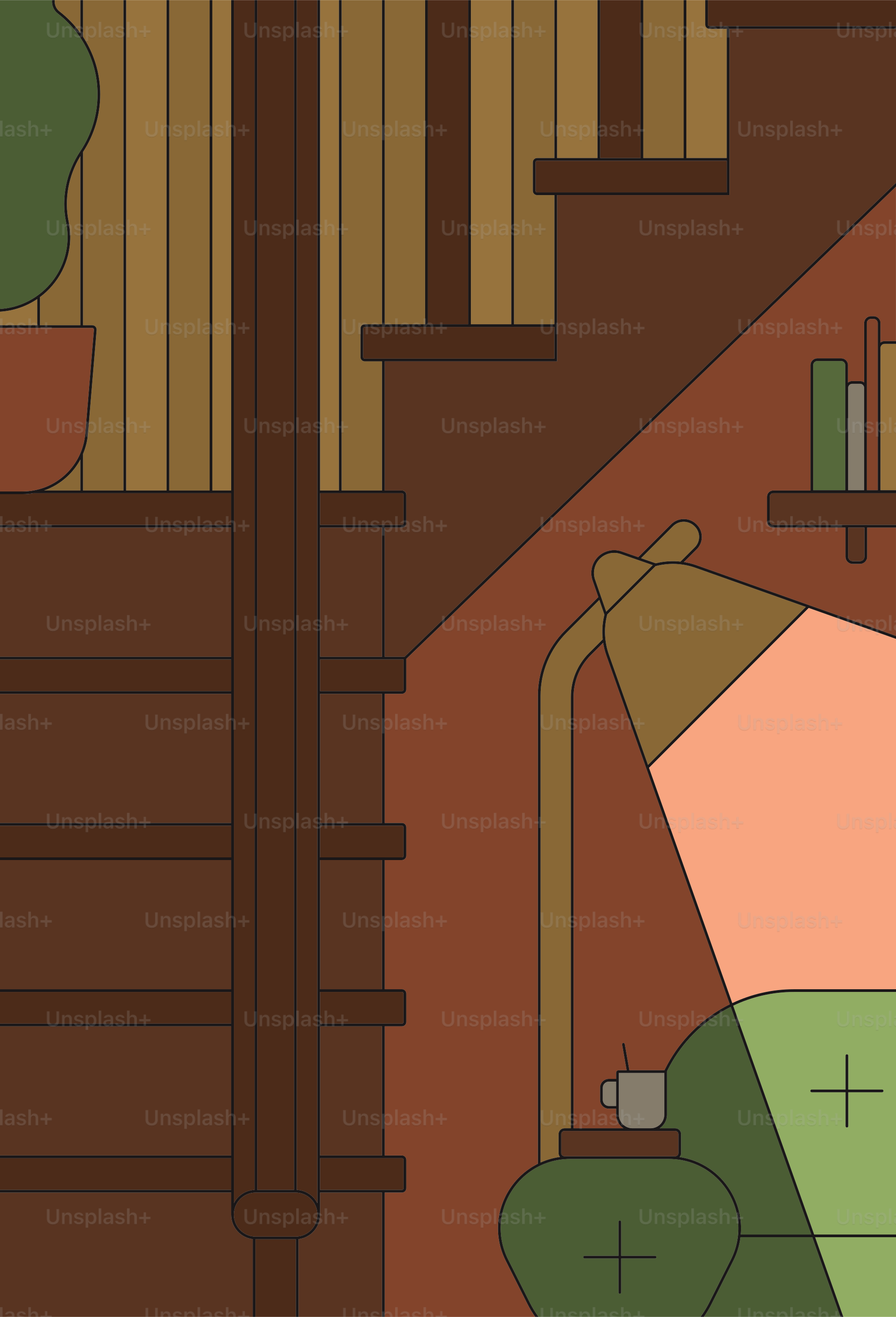 A drawing of a living room with a staircase