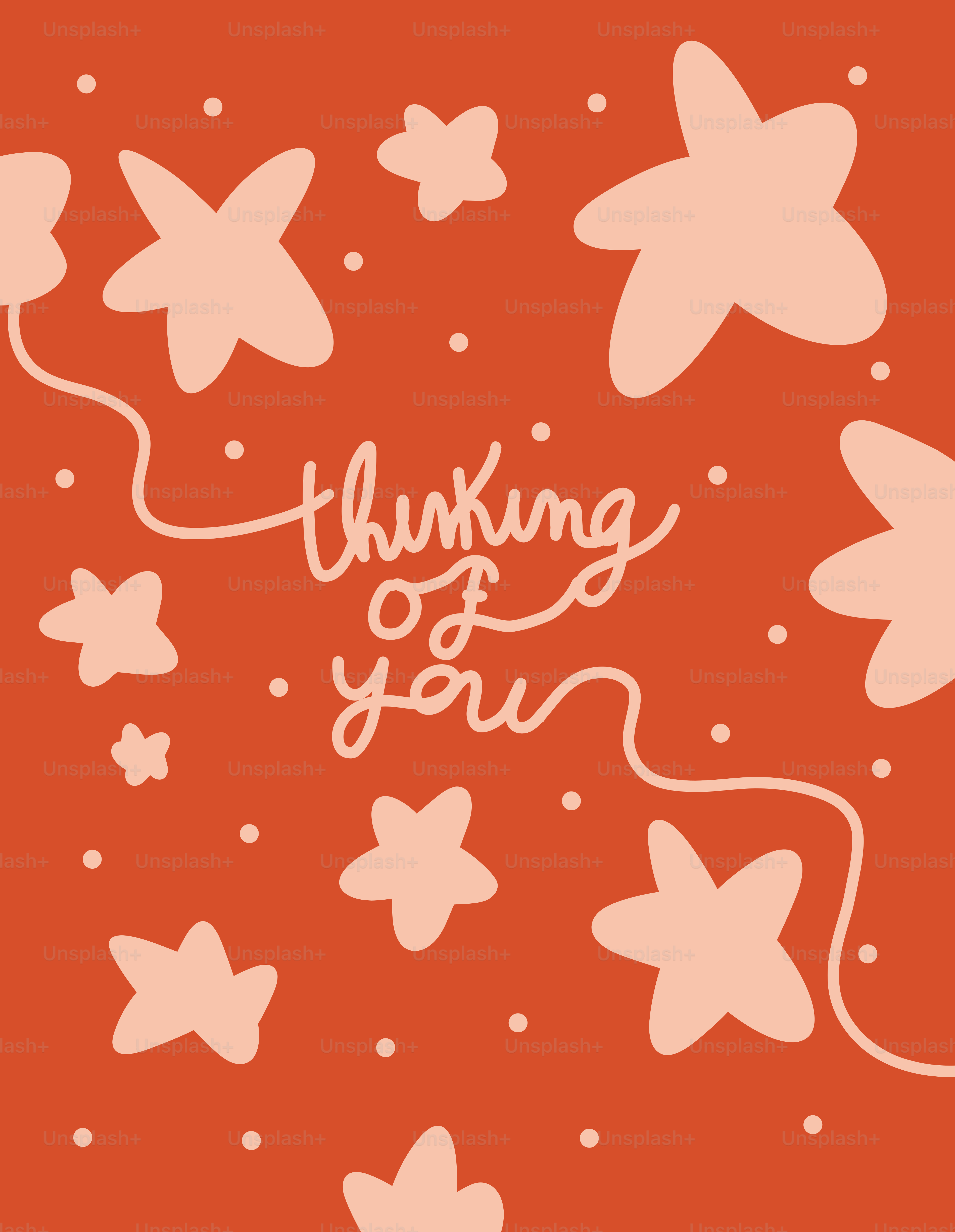 A red background with white flowers and the words thinking of you