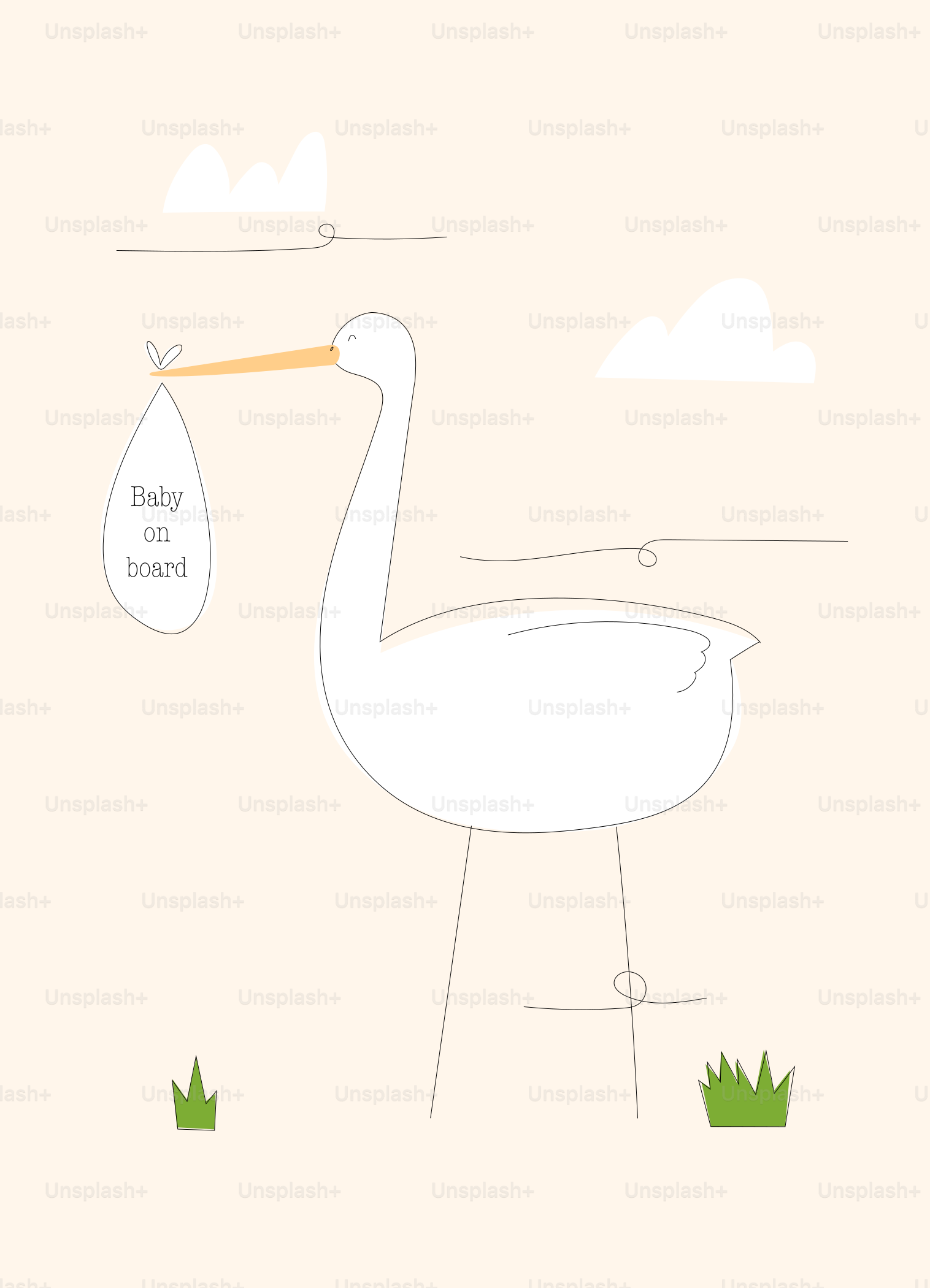 A stork holding a baby in its beak