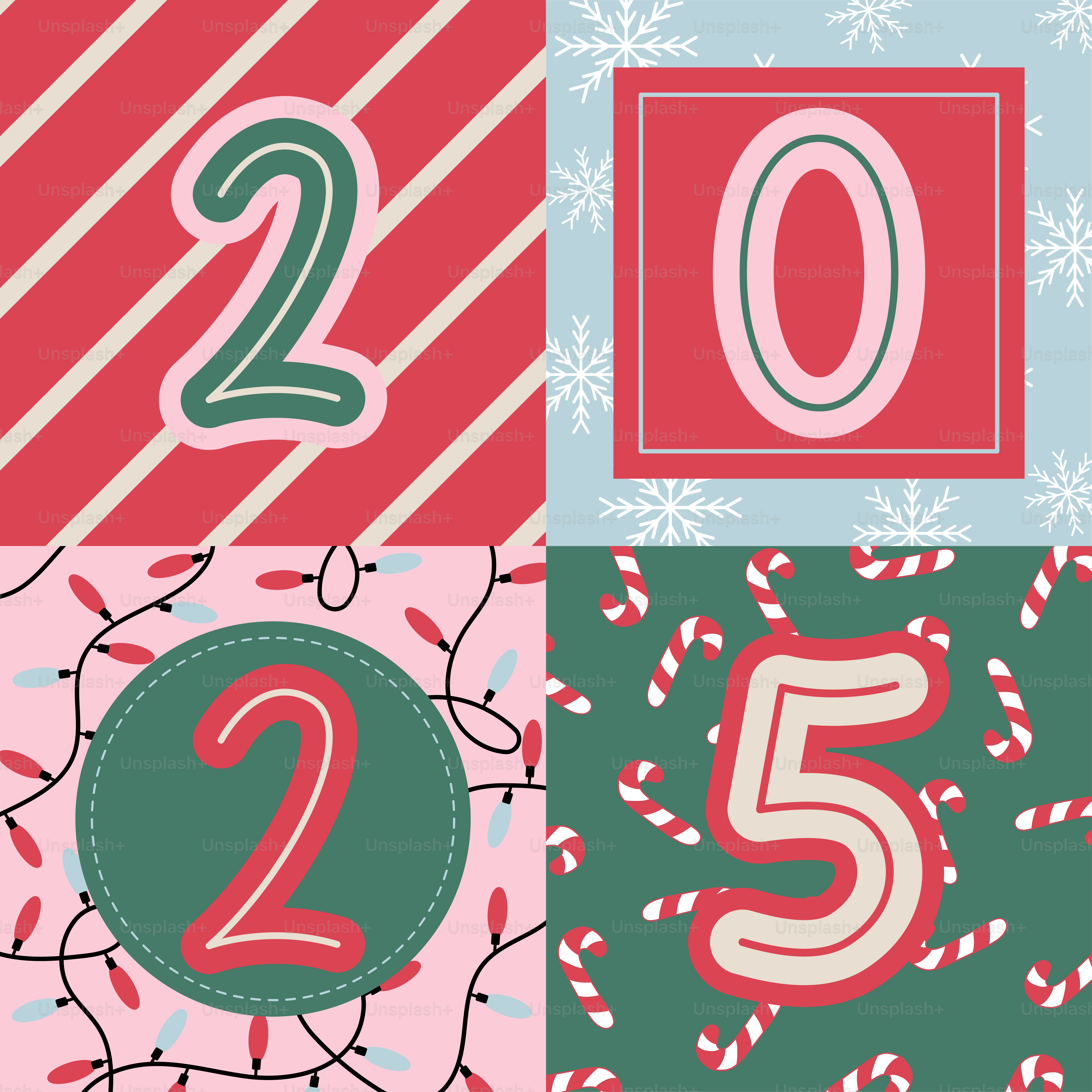 A set of four christmas cards with numbers