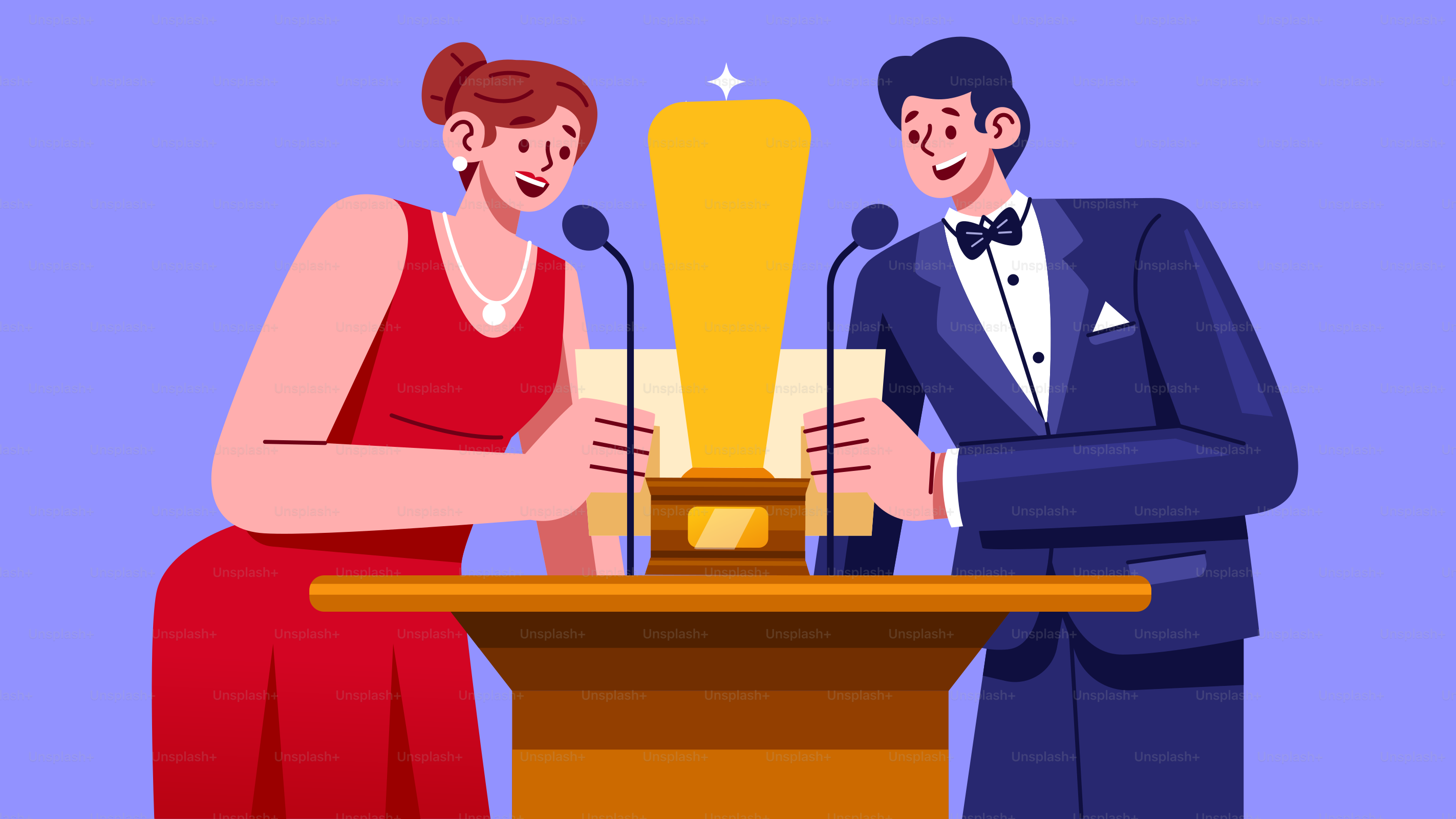 A man and a woman standing at a podium