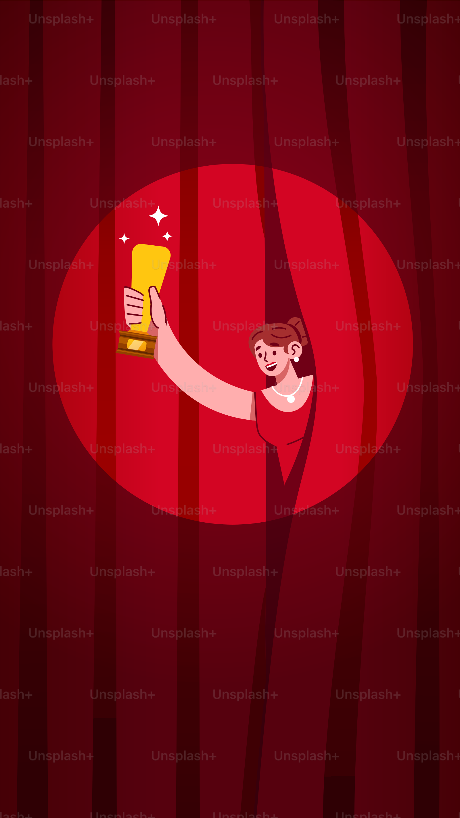 A person holding a trophy in front of a curtain