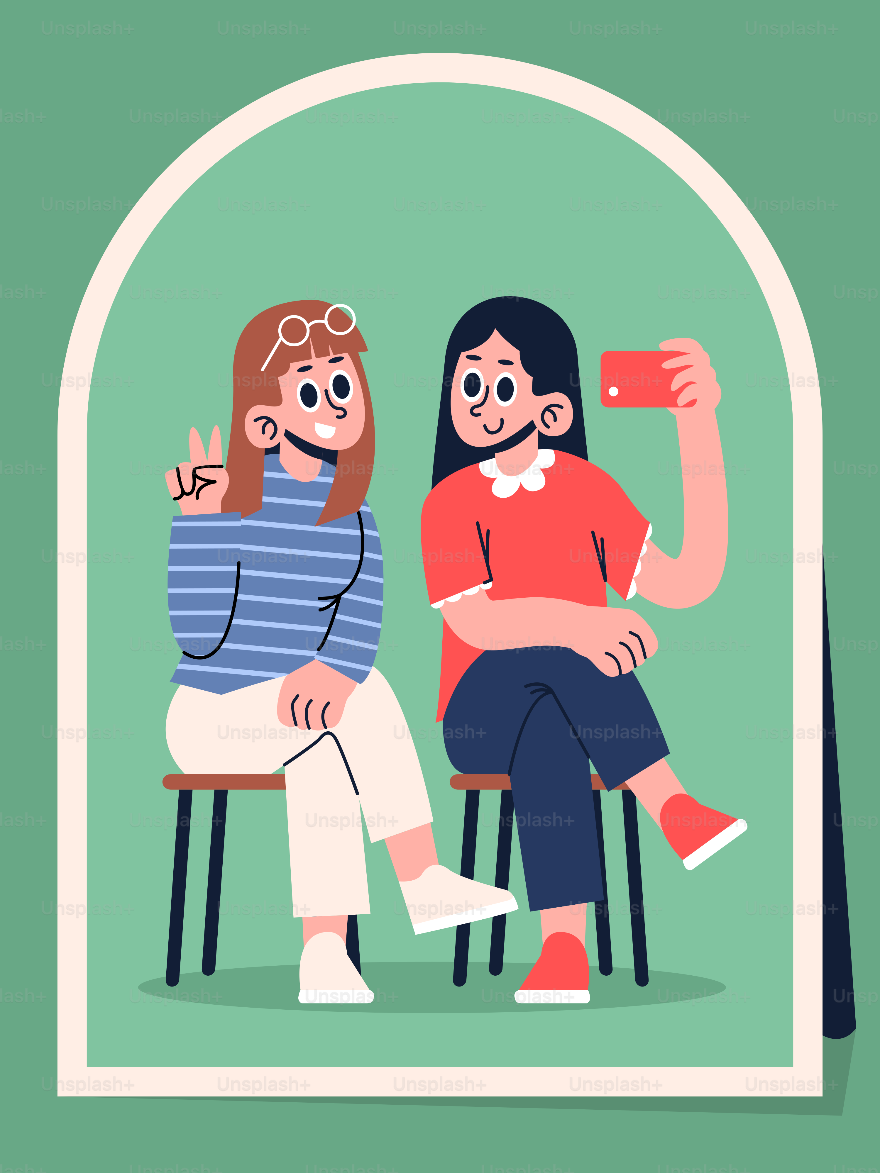 Beberapa wanita duduk bersebelahan di kursi