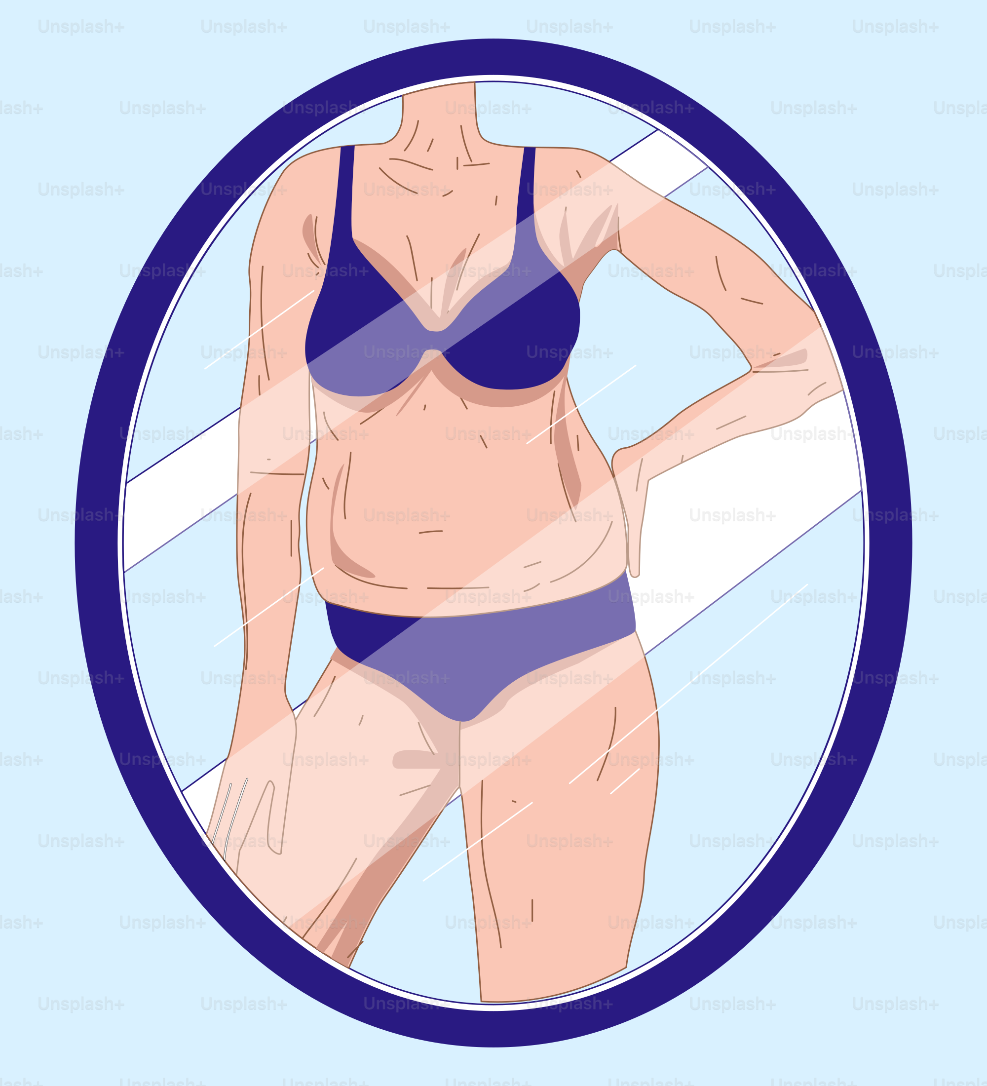 A woman in a bikini standing in front of a mirror