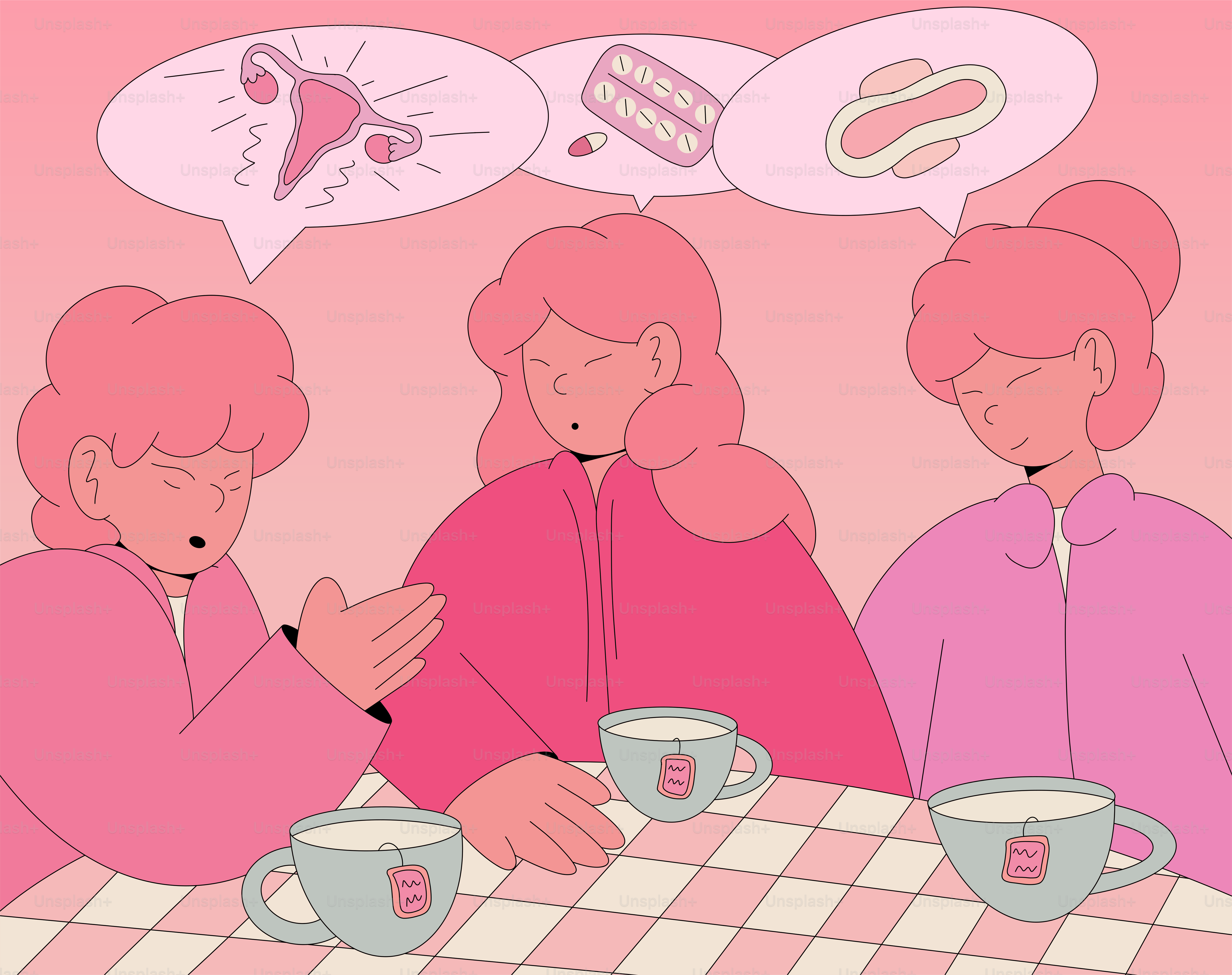 um, par, mulheres, sentando, em, um, mesa, com, xícaras, de, café