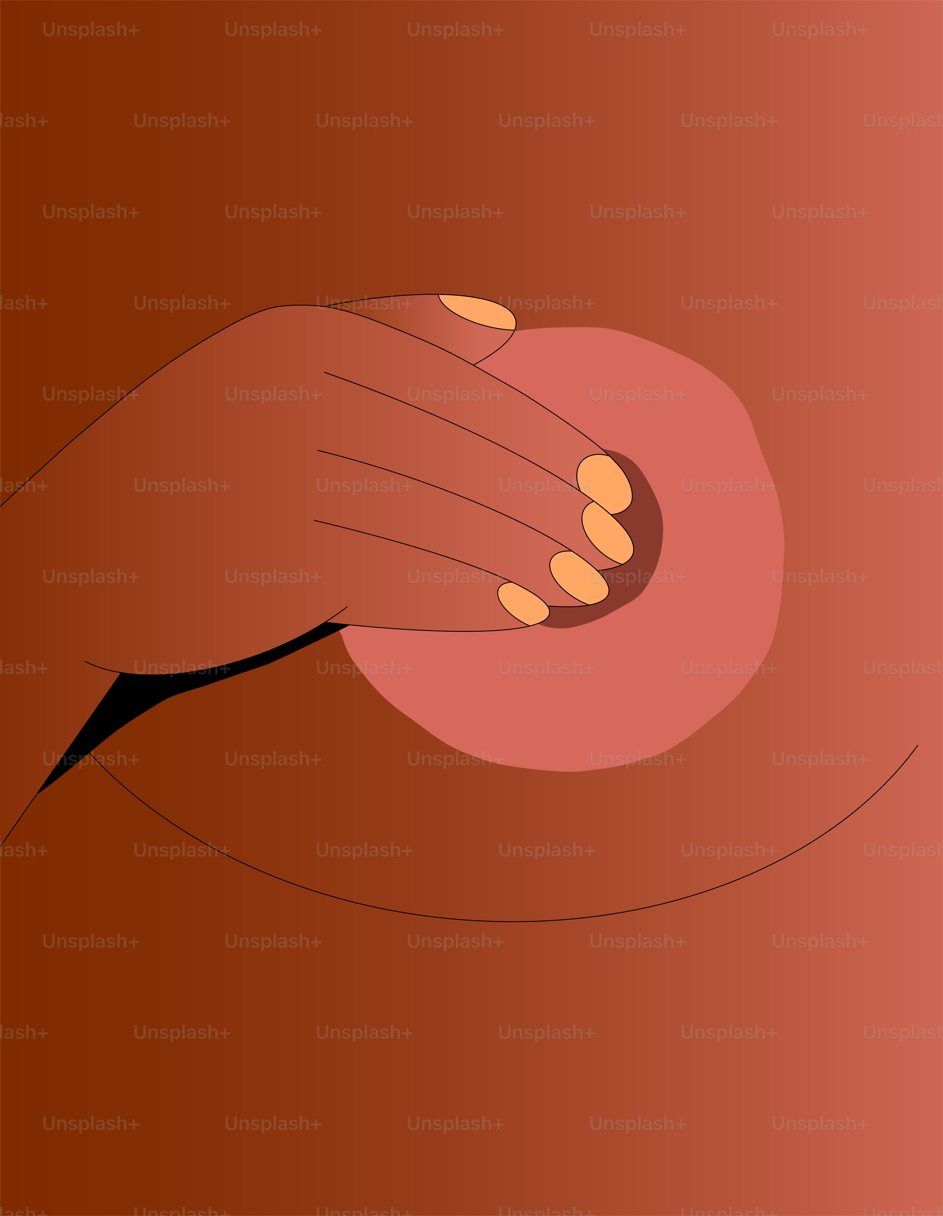 A drawing of a woman's stomach with her hand on her stomach