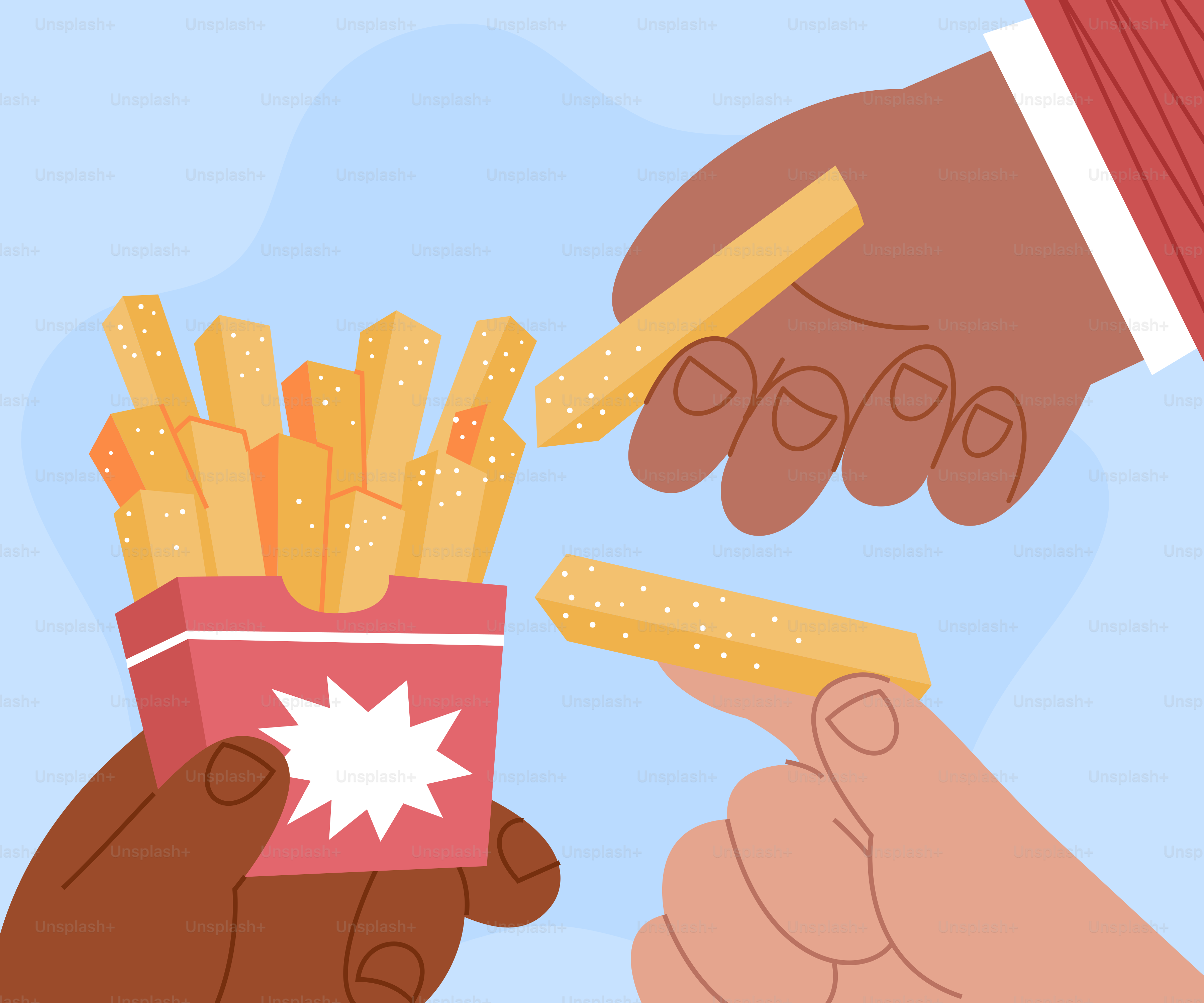 Un gruppo di persone che tengono una scatola di patatine fritte