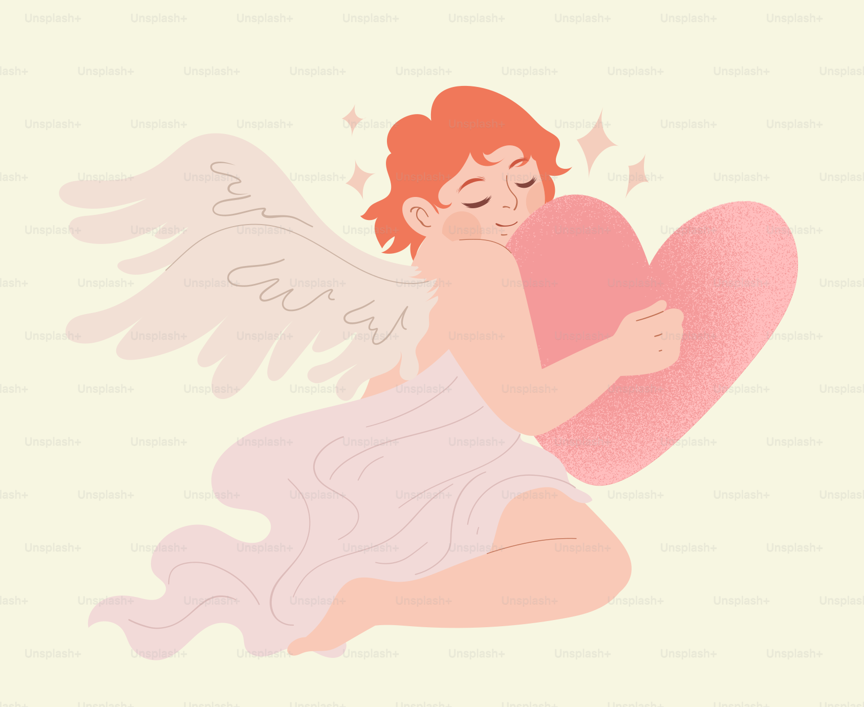 An angel holding a heart on a white background