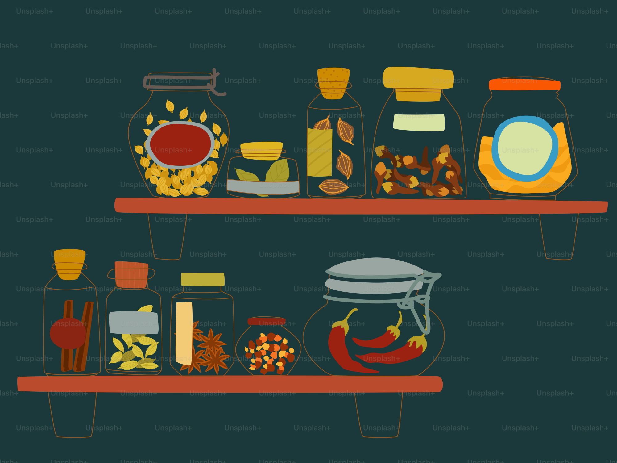 A couple of shelves filled with different types of food