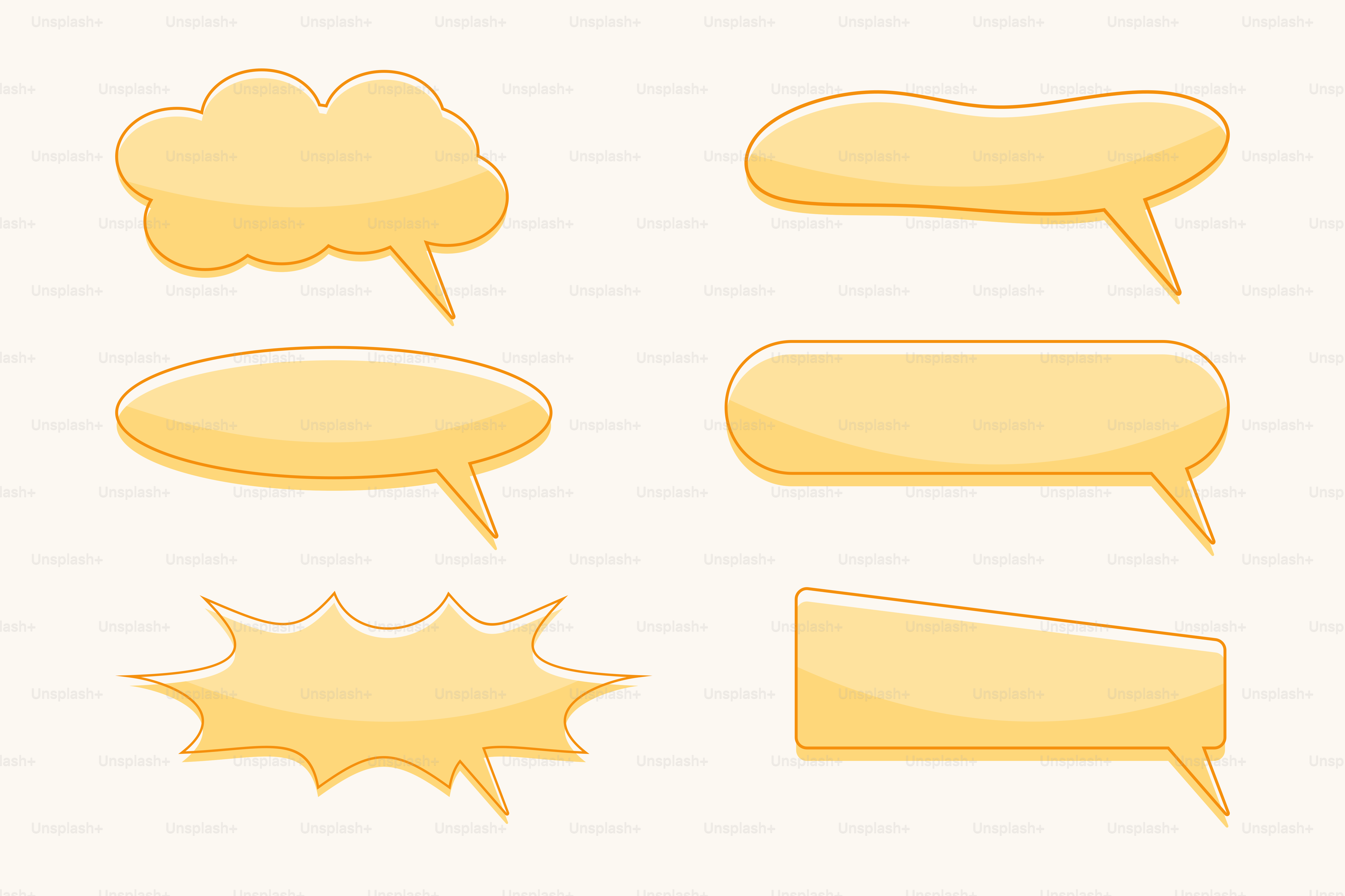 A set of yellow speech bubbles on a white background