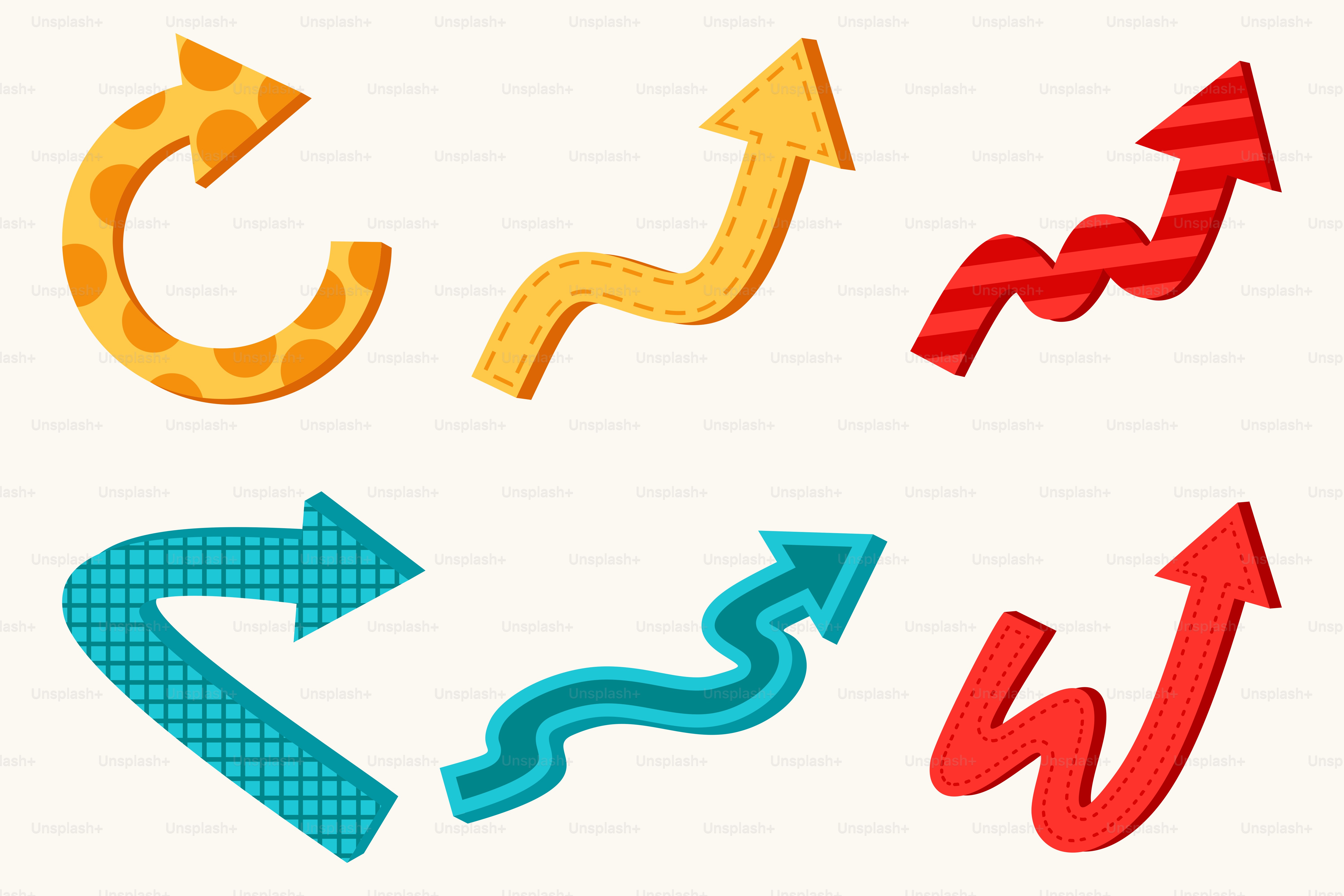 A set of different colored arrows on a white background