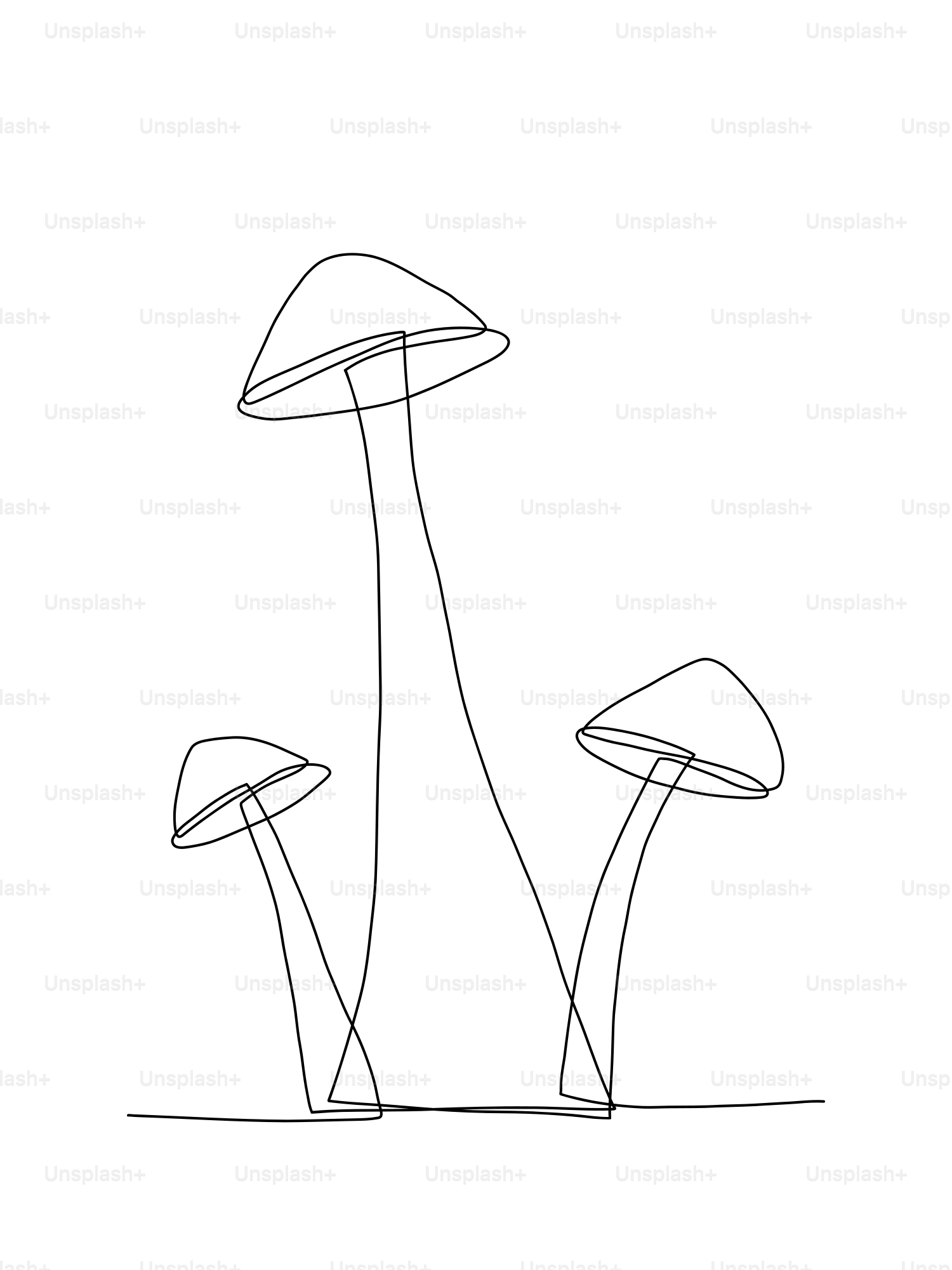 A drawing of three mushrooms on a white background