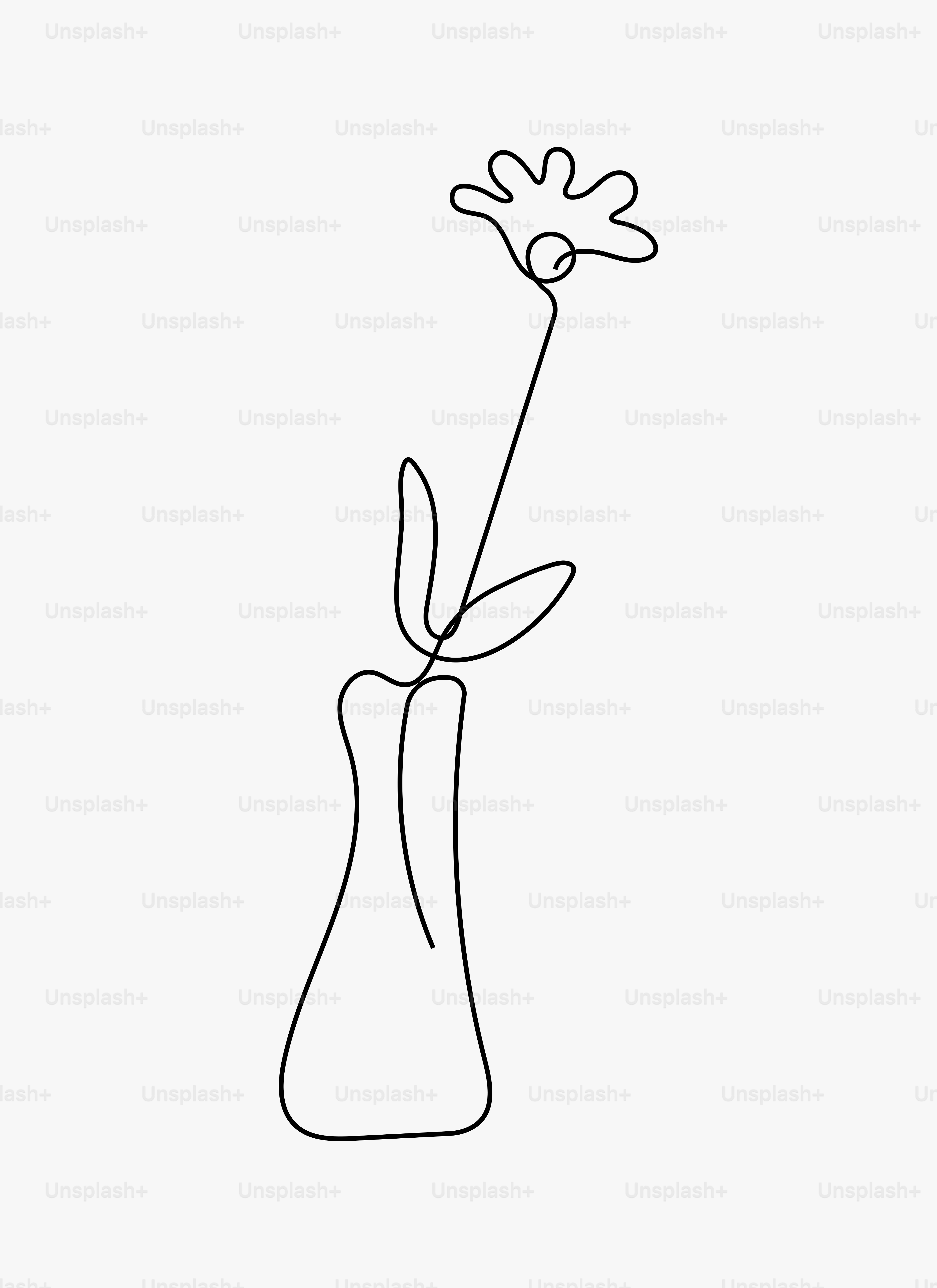 A single line drawing of a flower in a vase