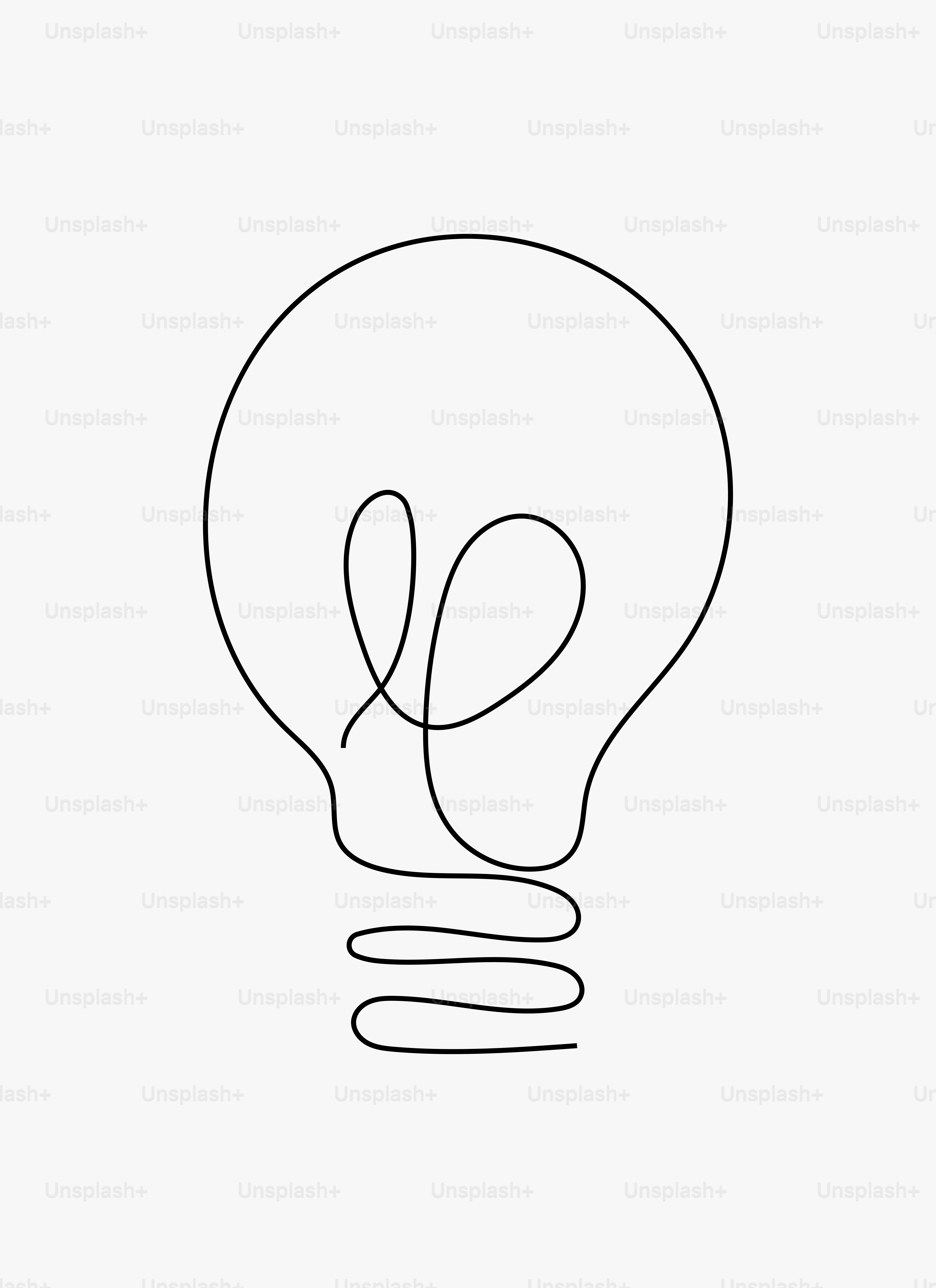 A black and white line drawing of a light bulb