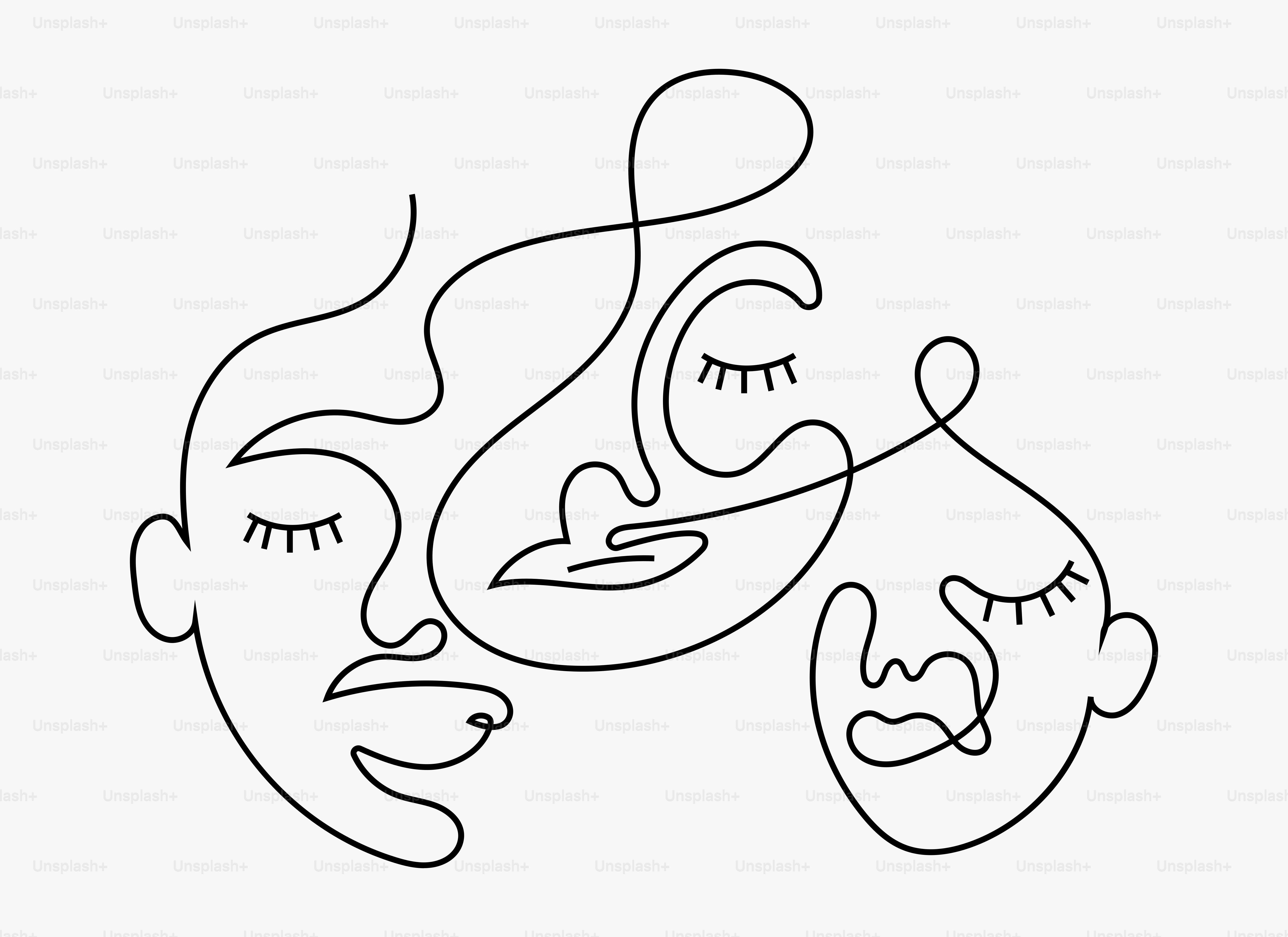 Un dibujo lineal de dos caras, una con los ojos cerrados y la otra con los ojos cerrados