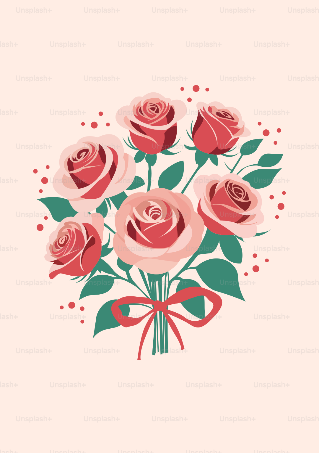 Un ramo de rosas con un lazo sobre fondo rosa