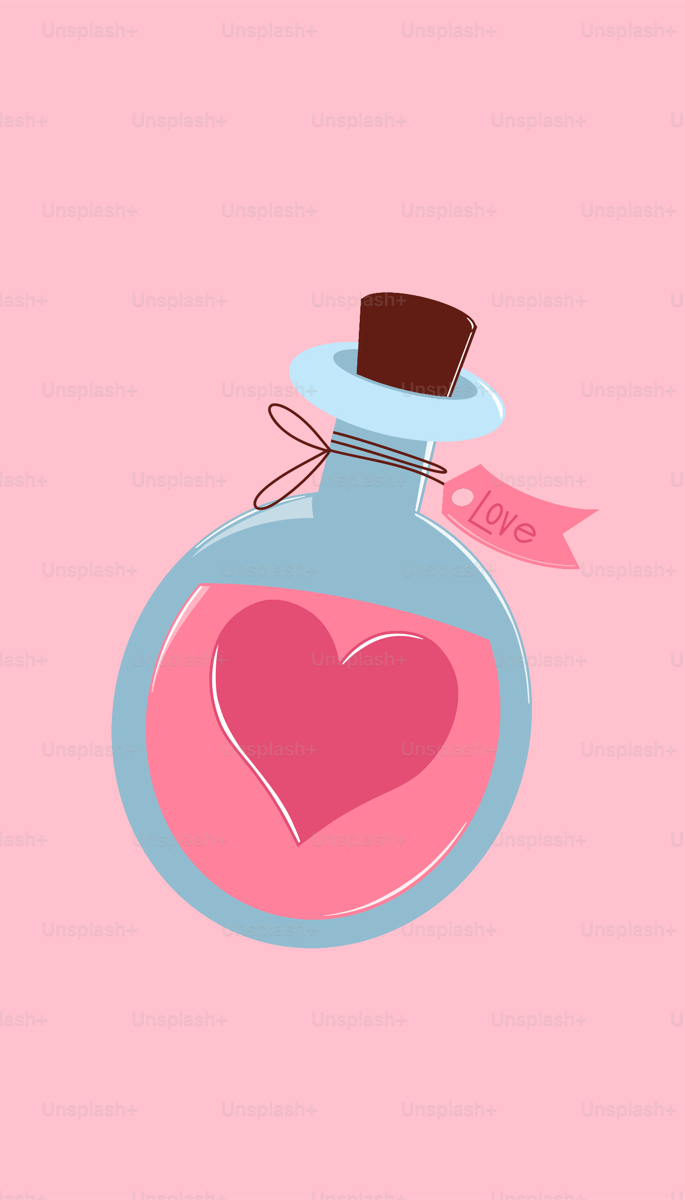 A bottle with a heart in it on a pink background