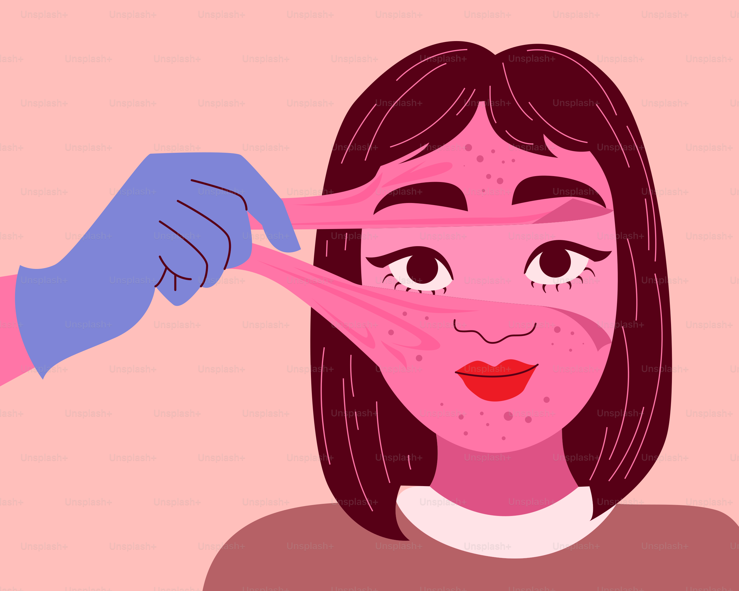 A woman with a pink ribbon around her face