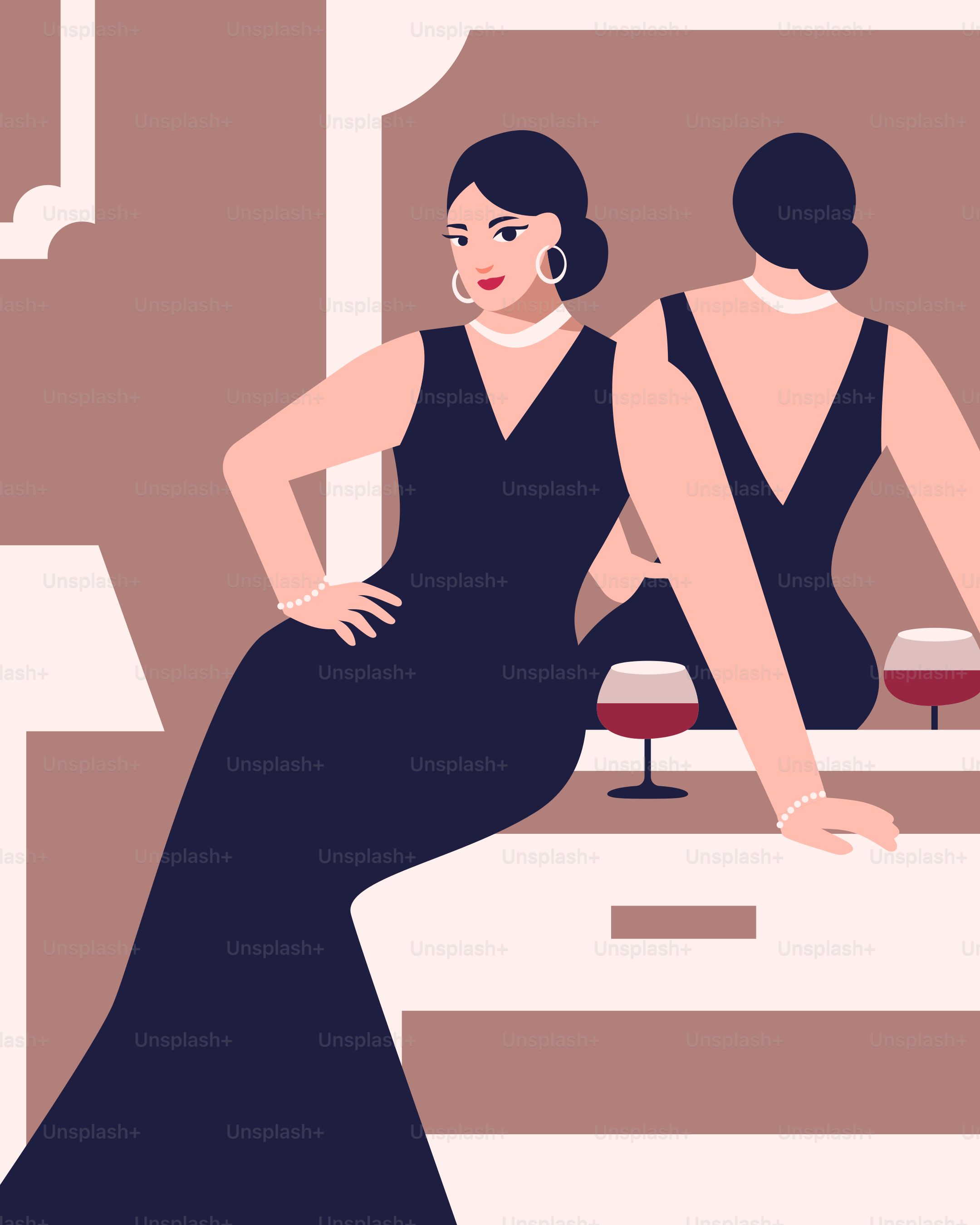 A woman in a black dress standing in front of a mirror