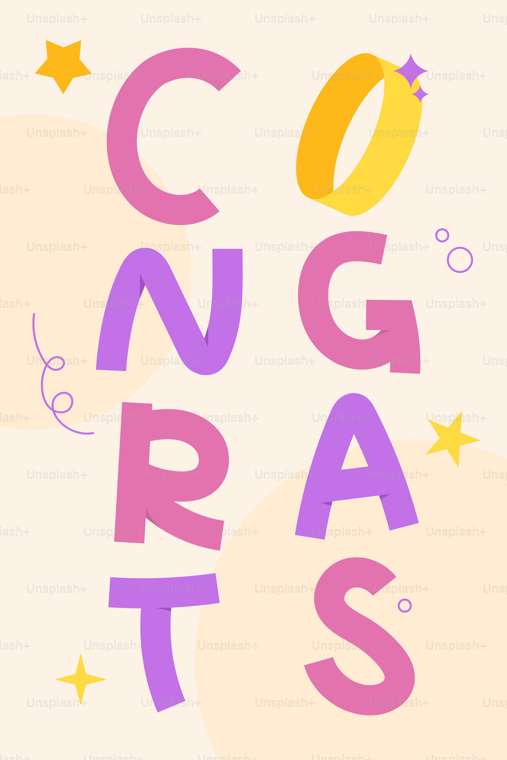 congrats라는 단어는 다양한 색상으로 쓰여져 있습니다