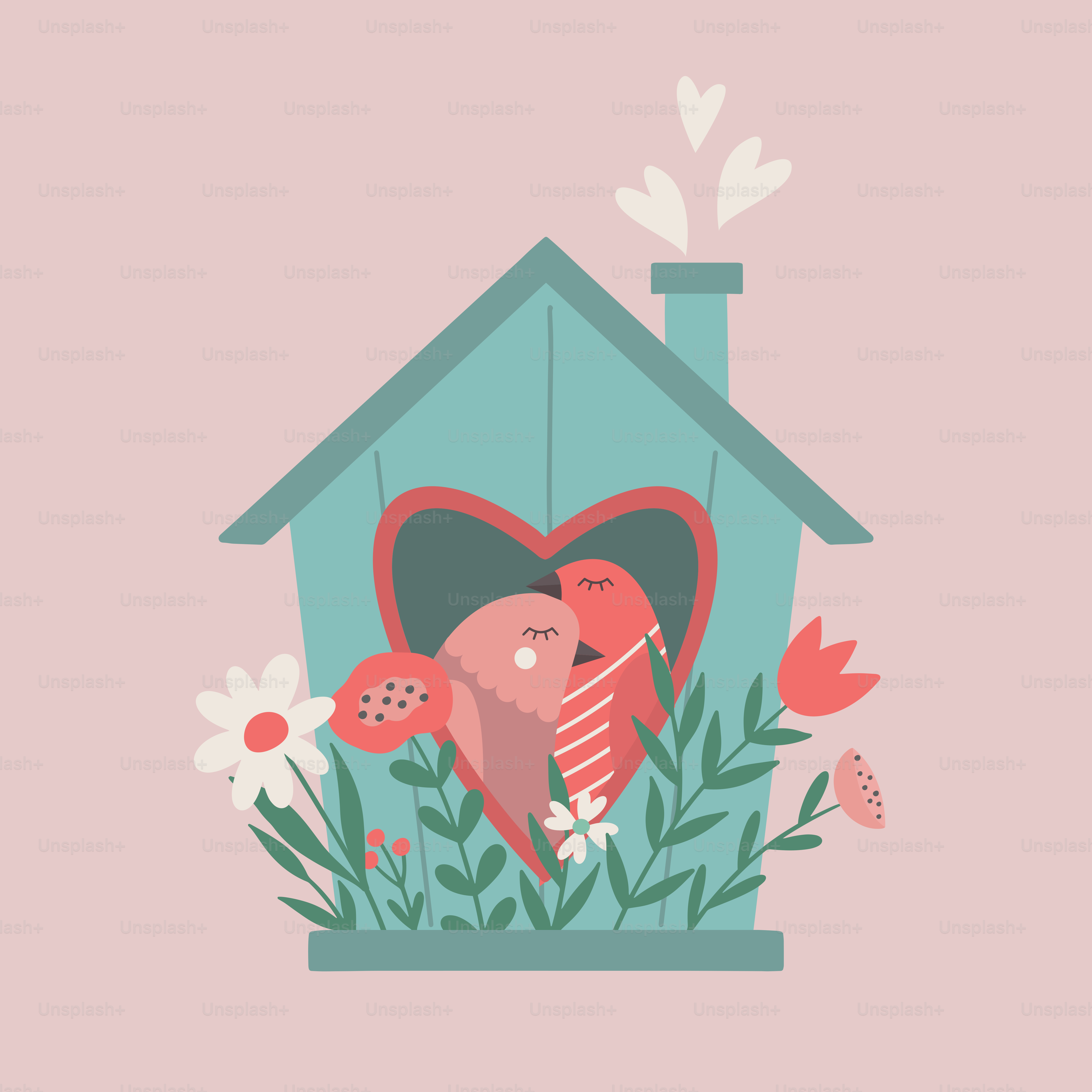 A birdhouse with a heart and a bird inside