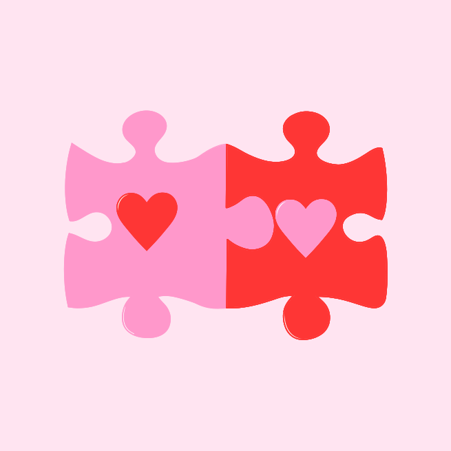 Two pieces of a puzzle with hearts on them