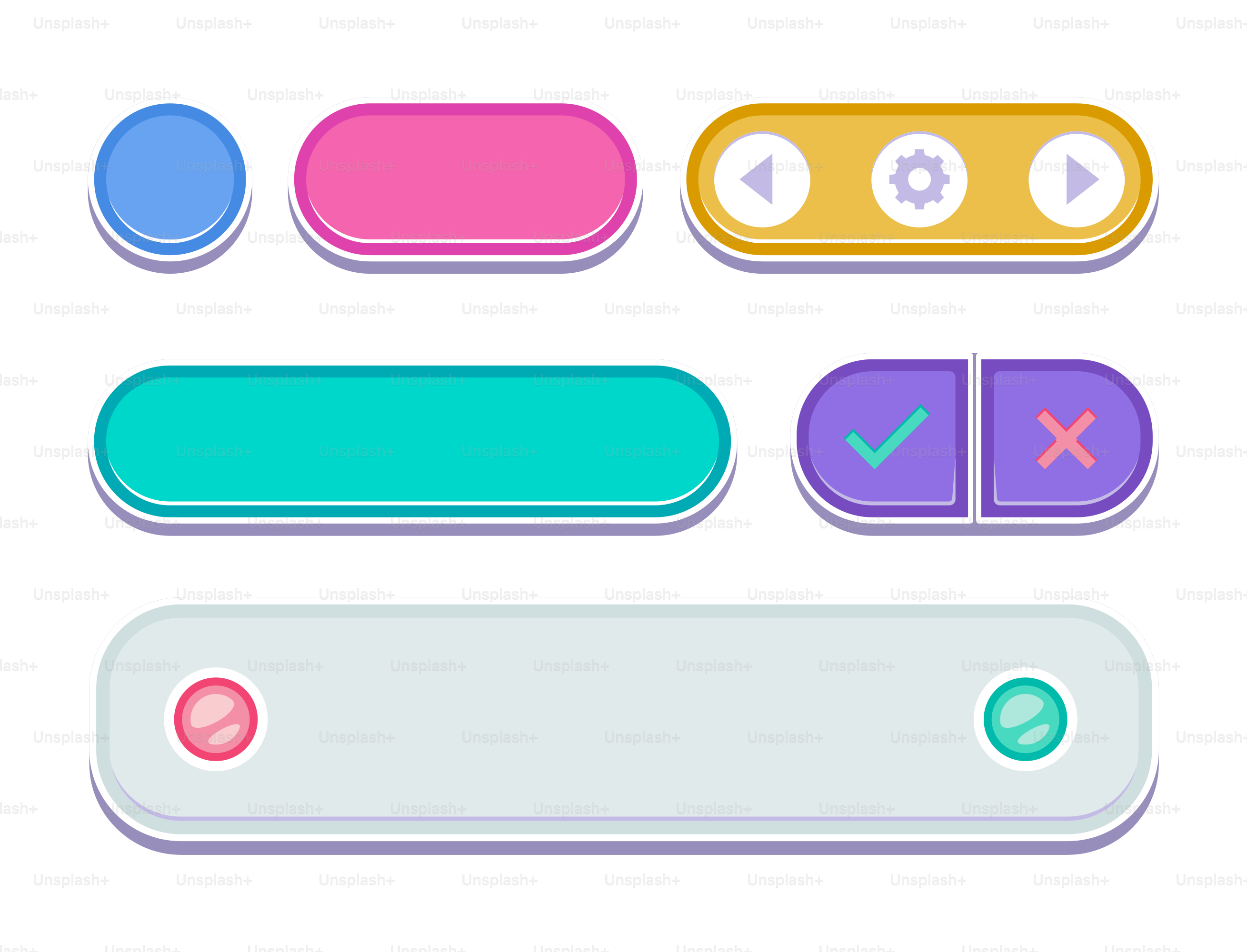 Un conjunto de botones y botones de diferentes colores