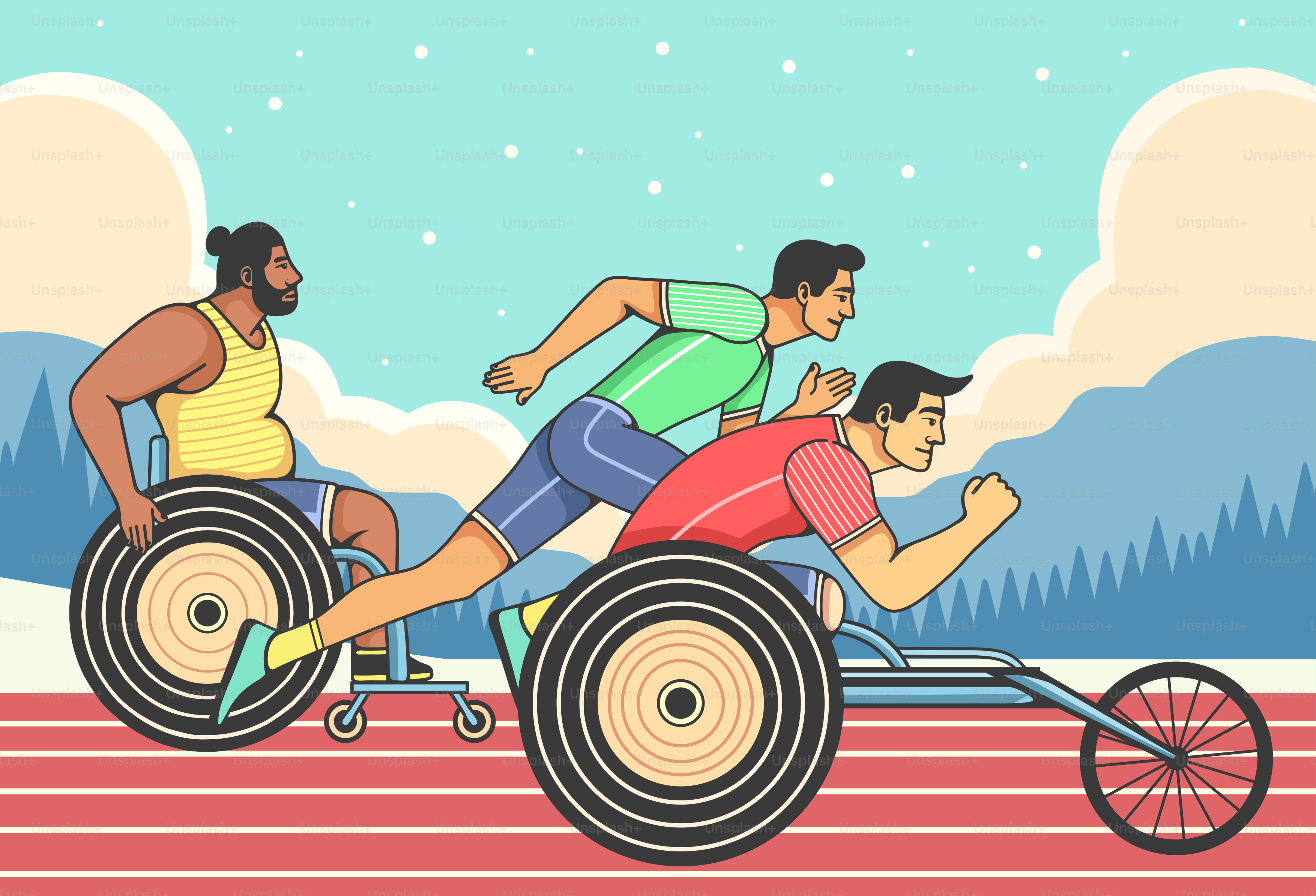 A man is riding a wheel chair on a track