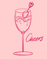 A drawing of a wine glass with a cherry on top