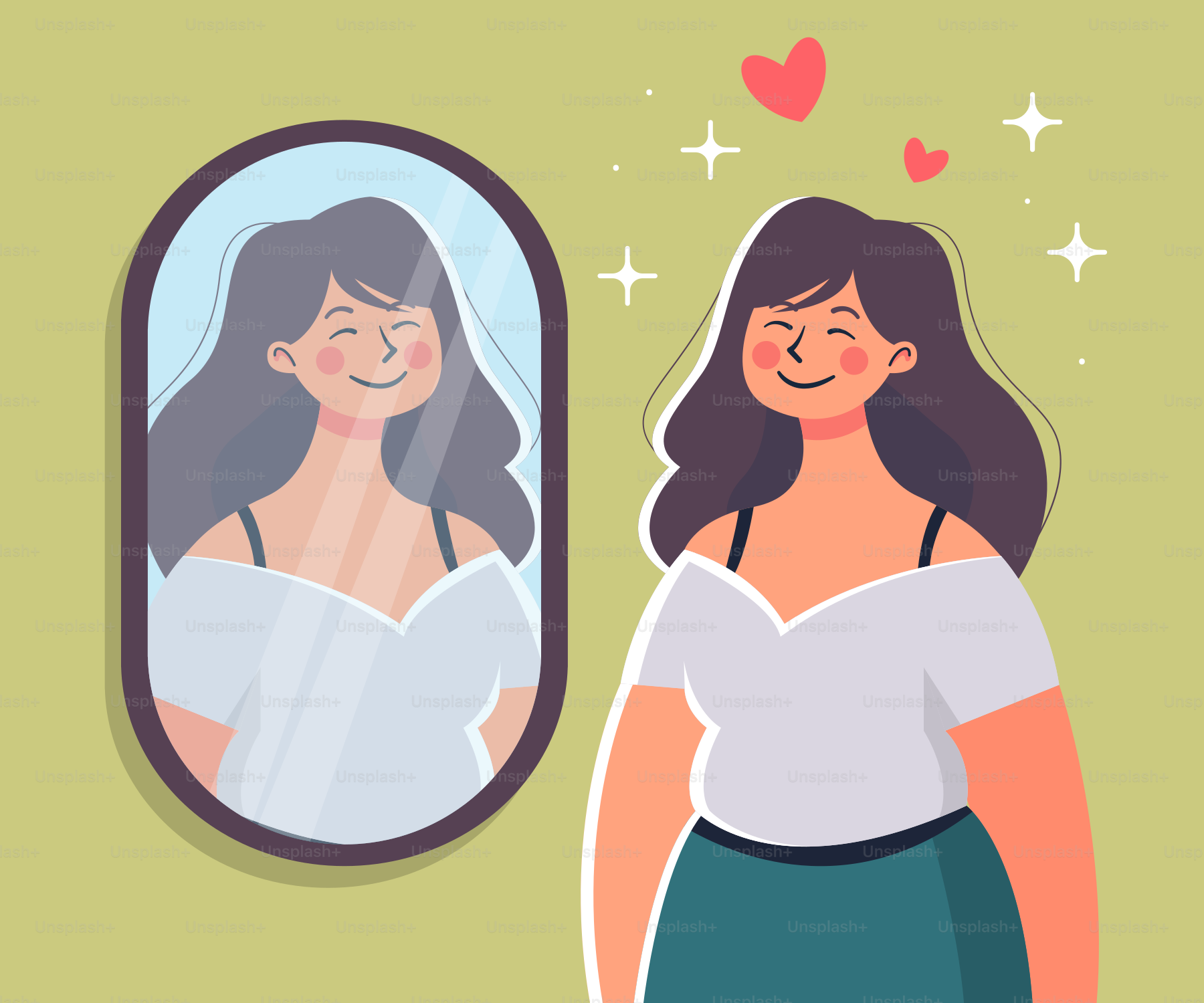 A woman looking at herself in the mirror