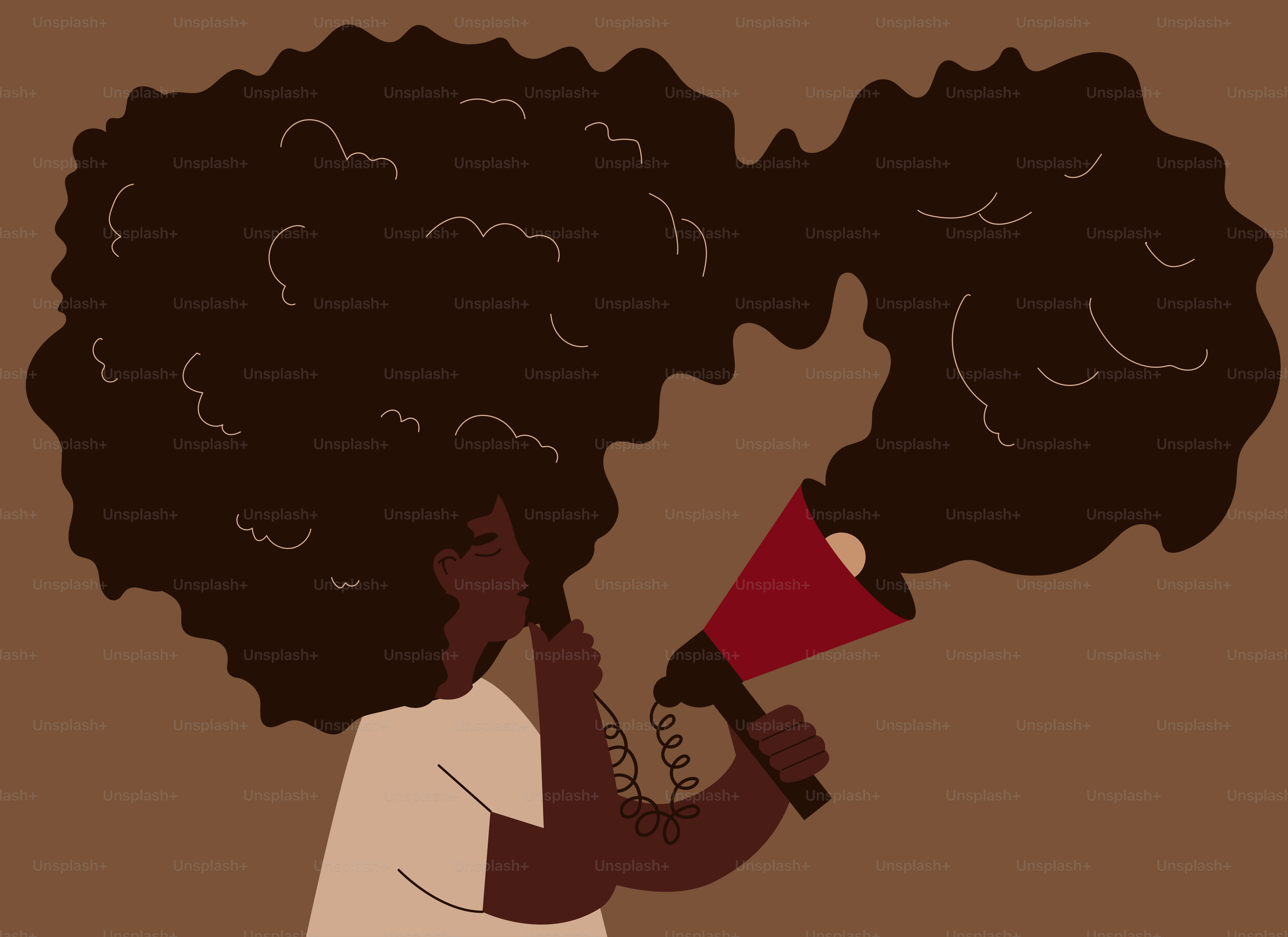 Una mujer sosteniendo un megáfono rojo del que sale humo