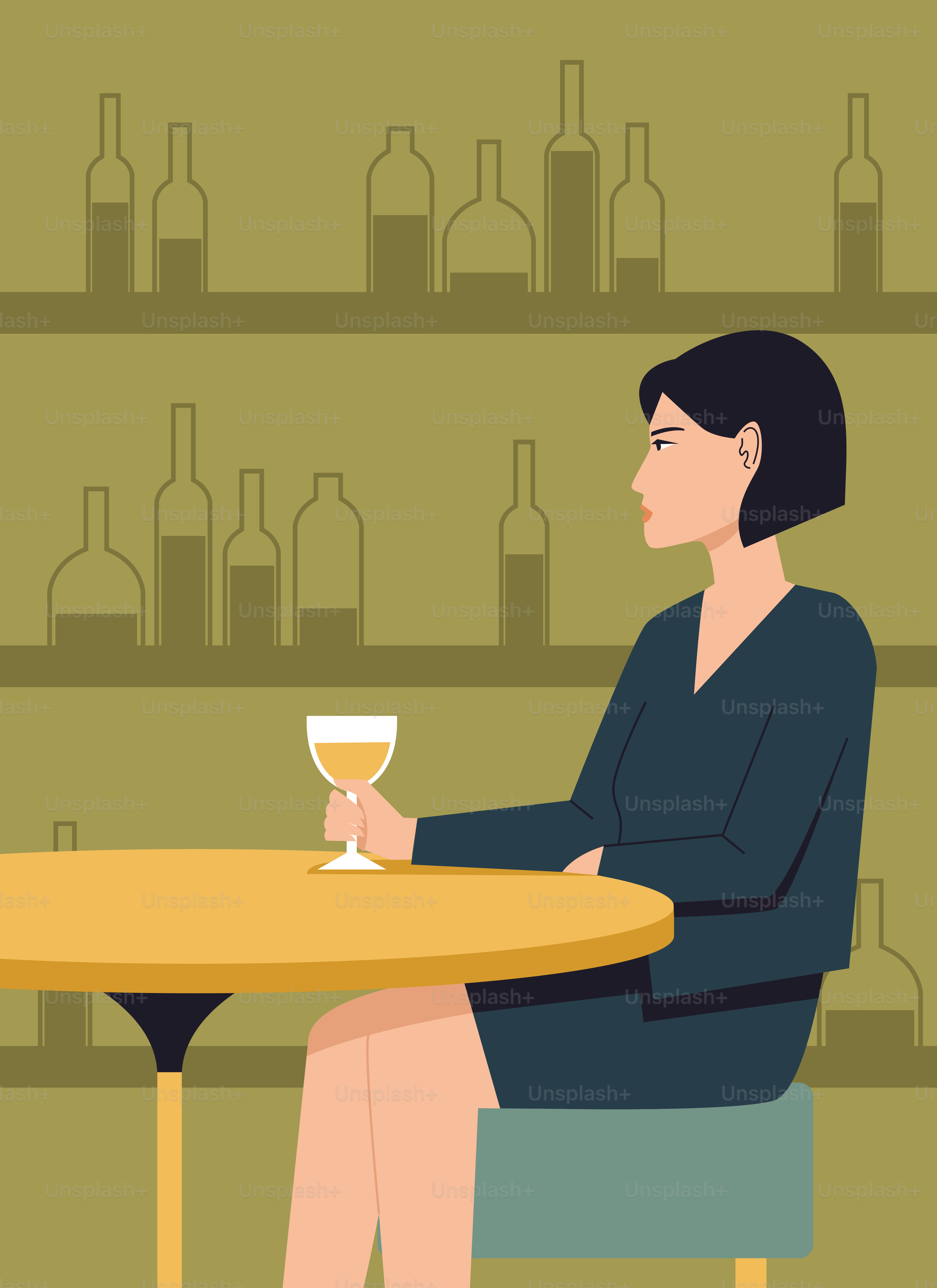 A woman sitting at a table with a glass of wine