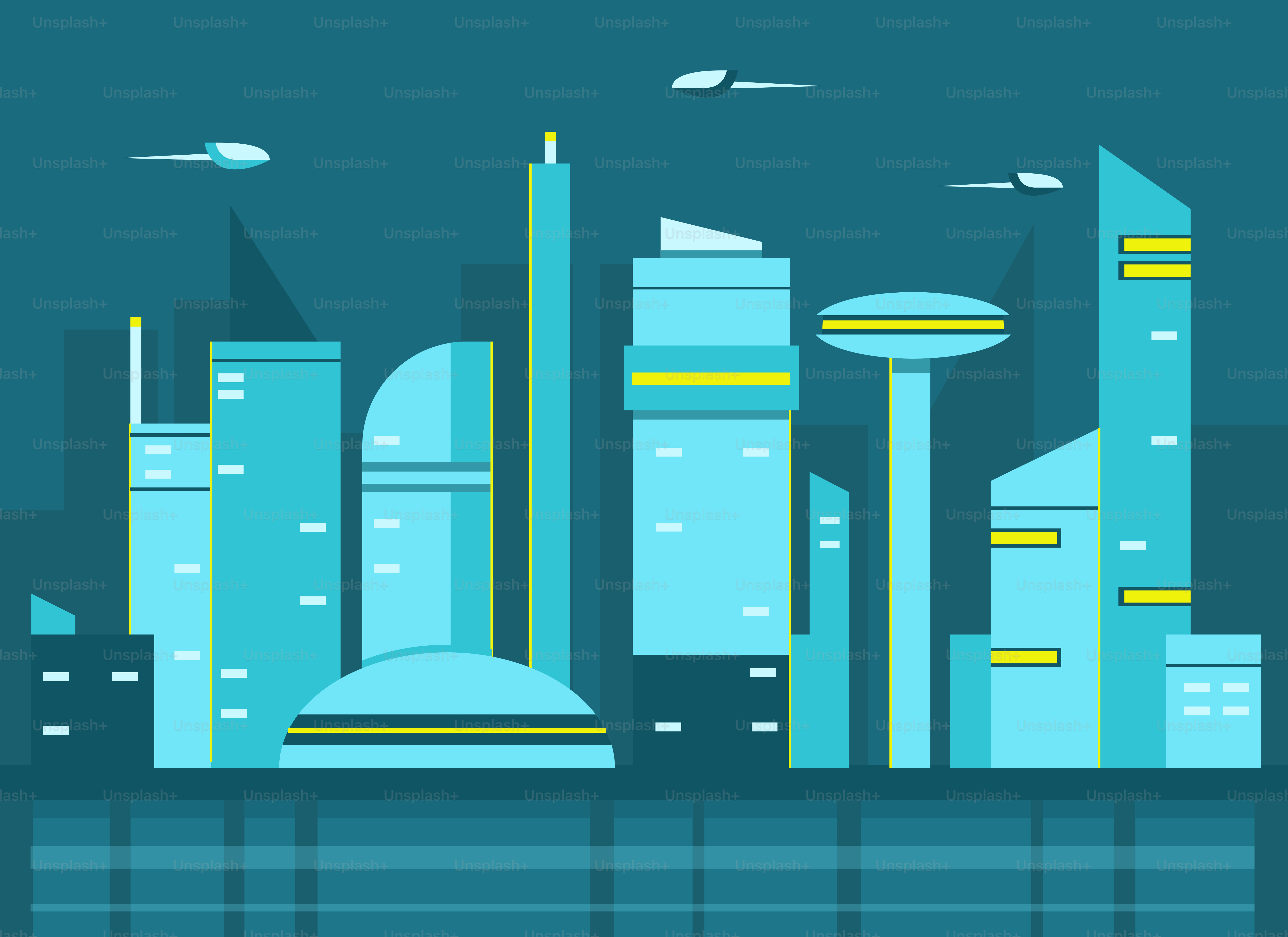 A city with tall buildings in the middle of the water