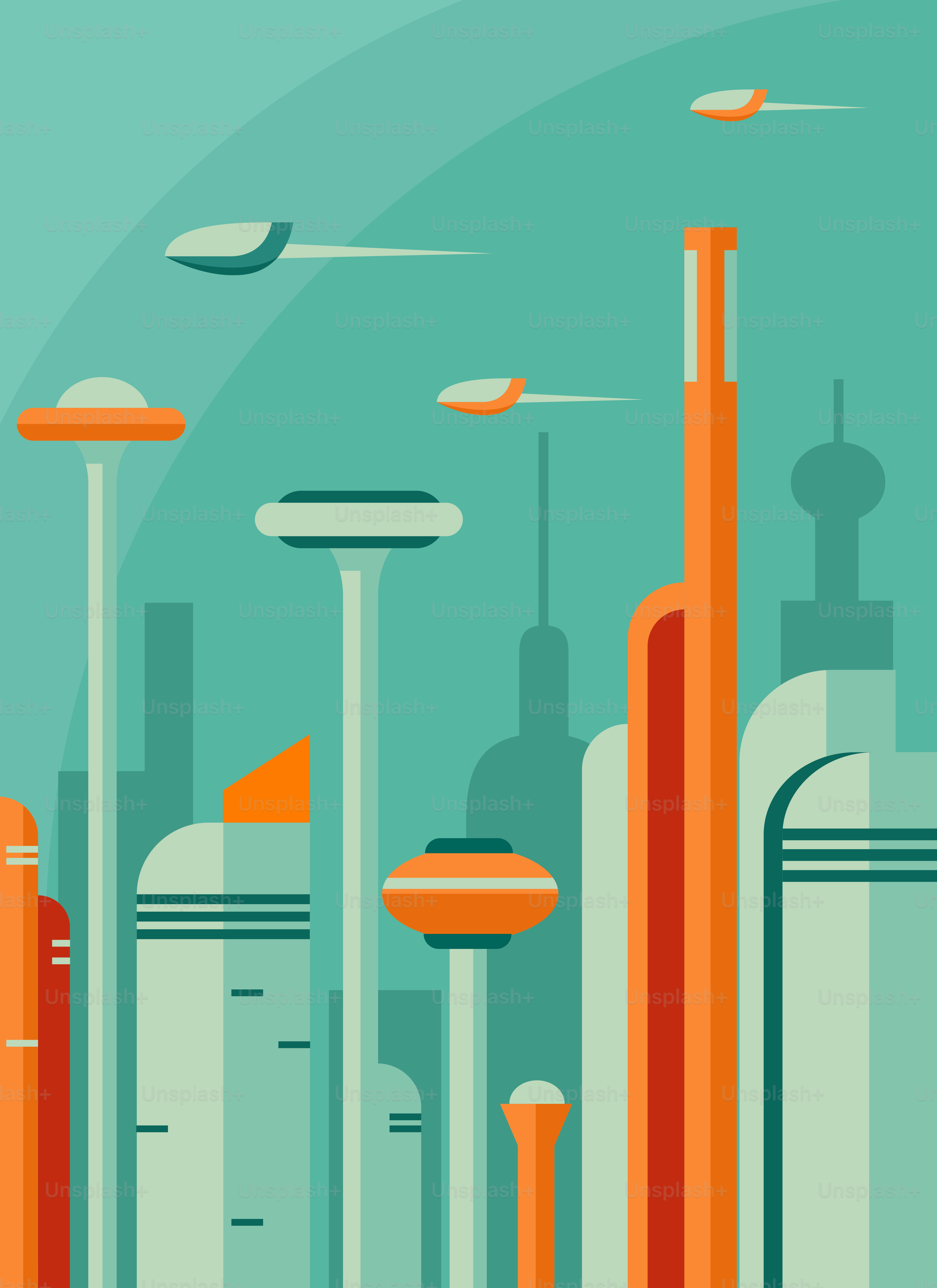 An abstract illustration of a city with tall buildings