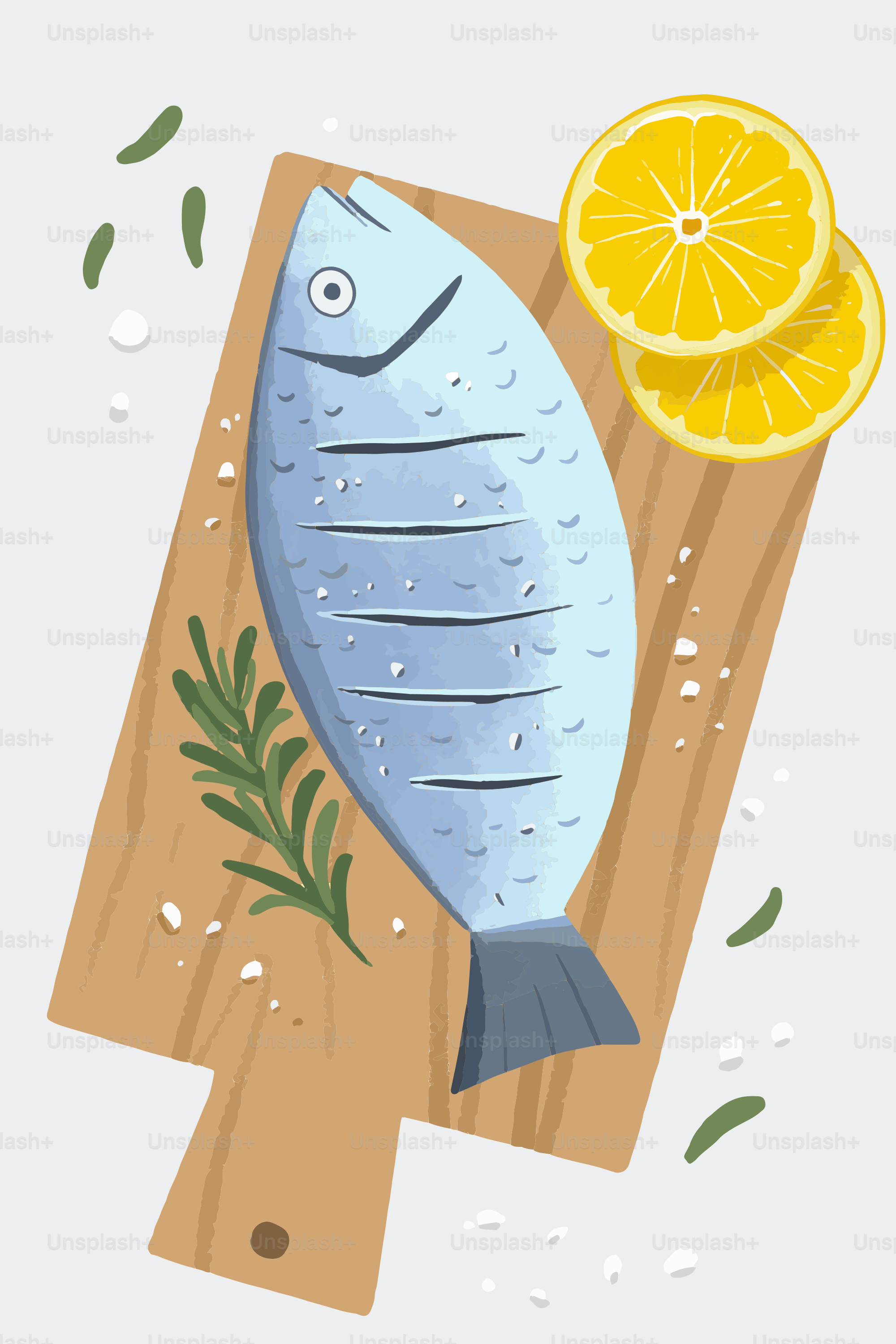 A fish on a cutting board with a slice of lemon