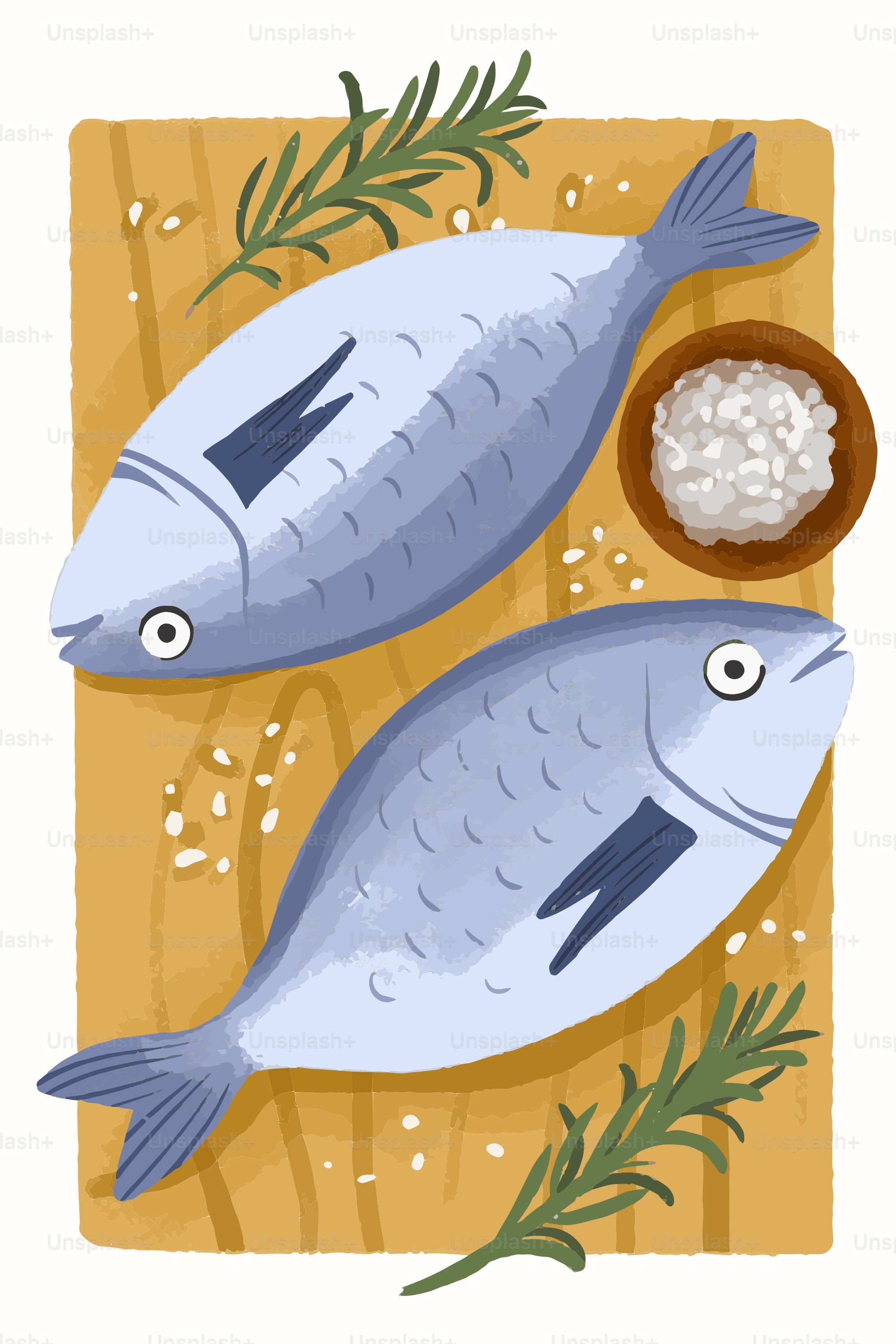 Un par de peces sentados sobre una mesa de madera