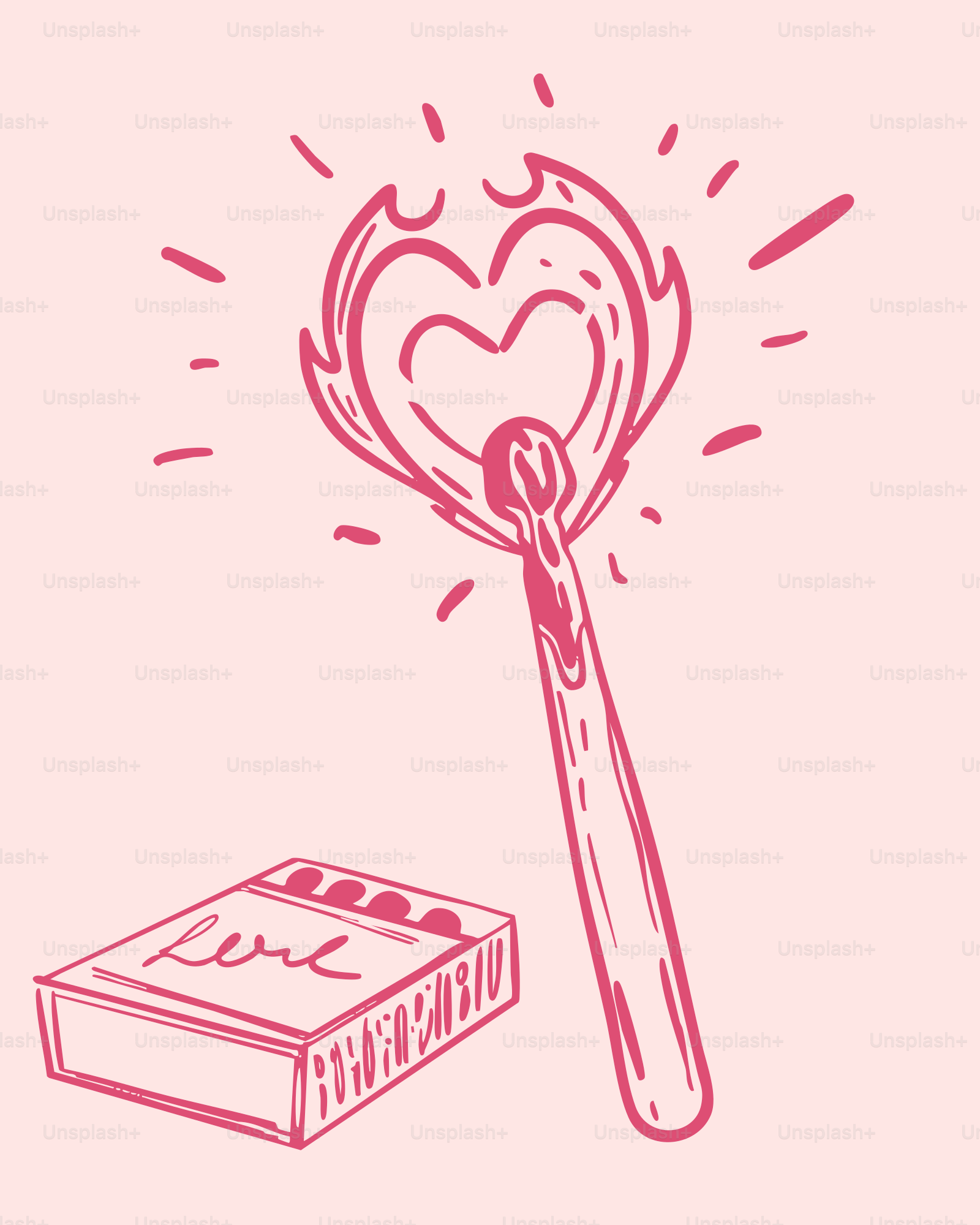 A drawing of a heart on a toothbrush next to a box of matches