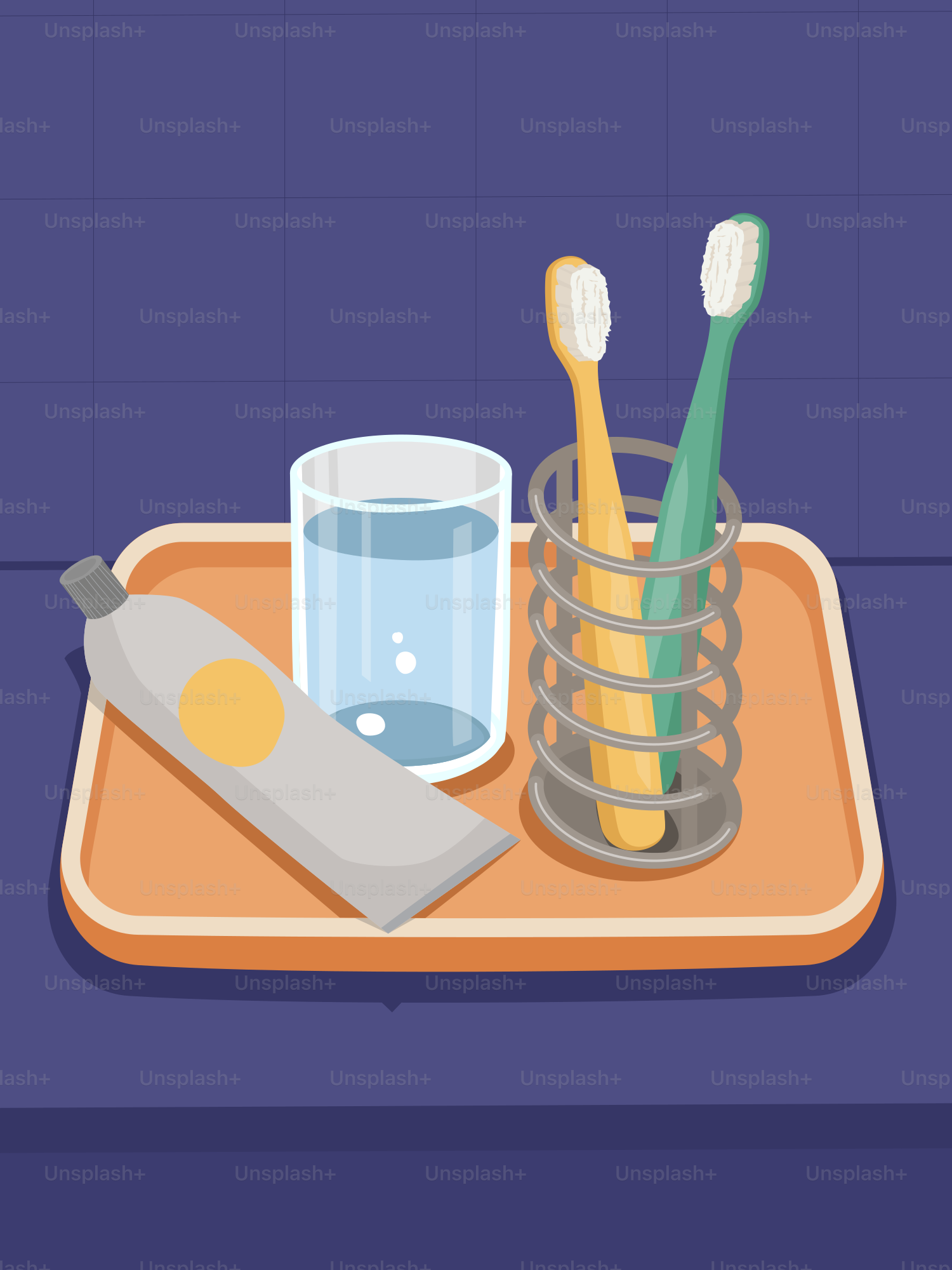 Un plateau avec des brosses à dents et un verre d’eau