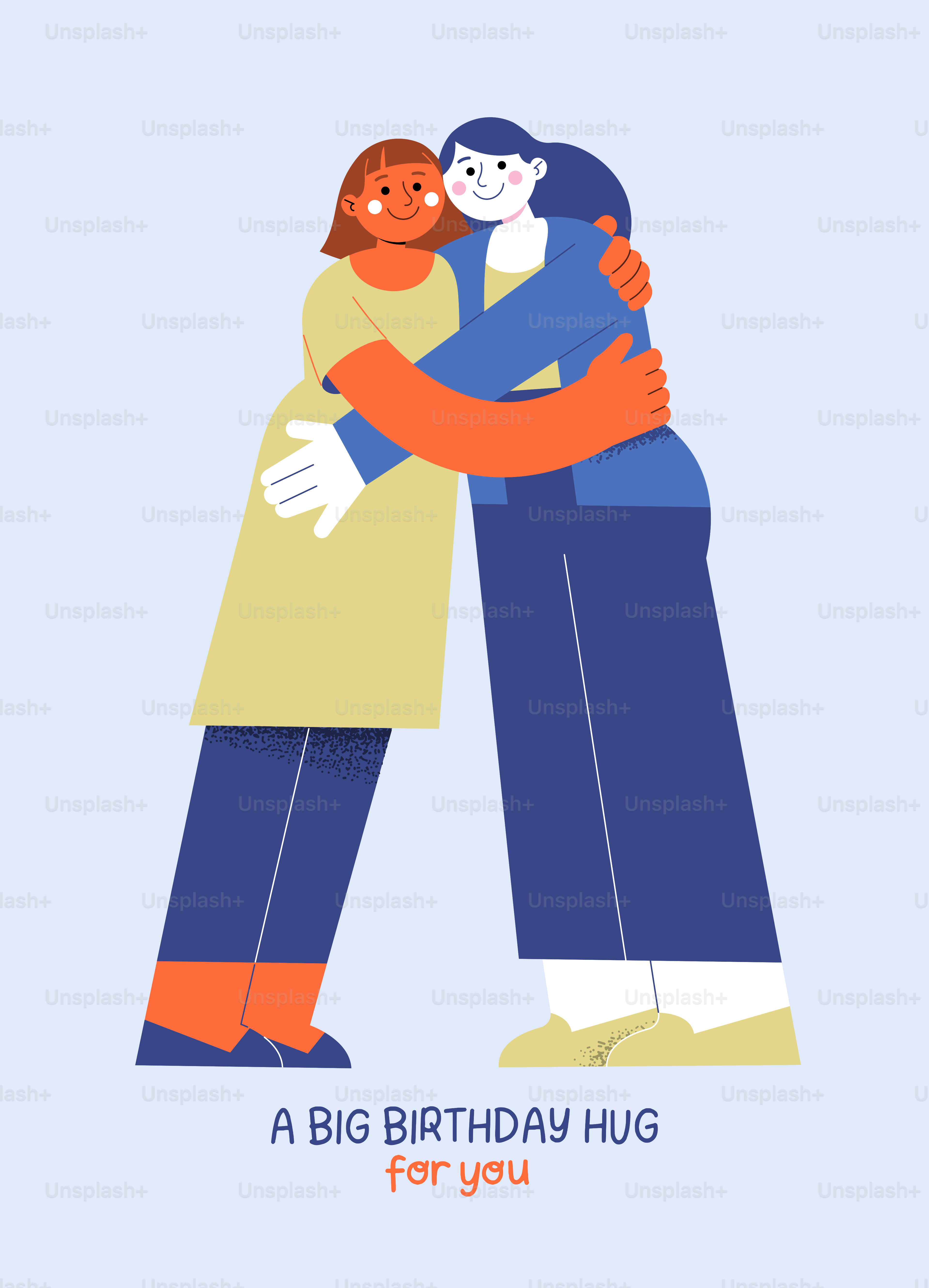 A man and woman hug each other in front of a blue background