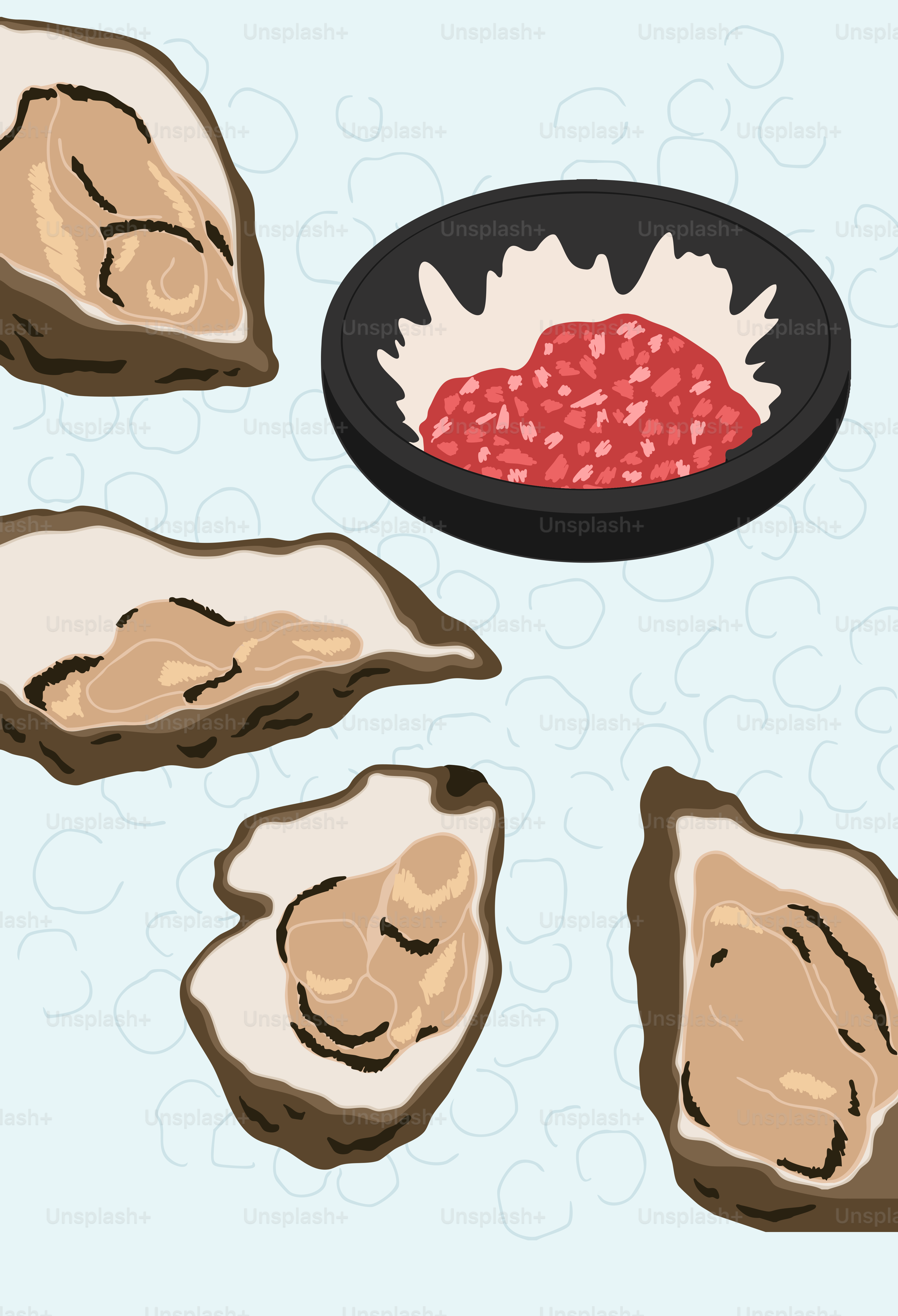 A plate of oysters and a bowl of sauce