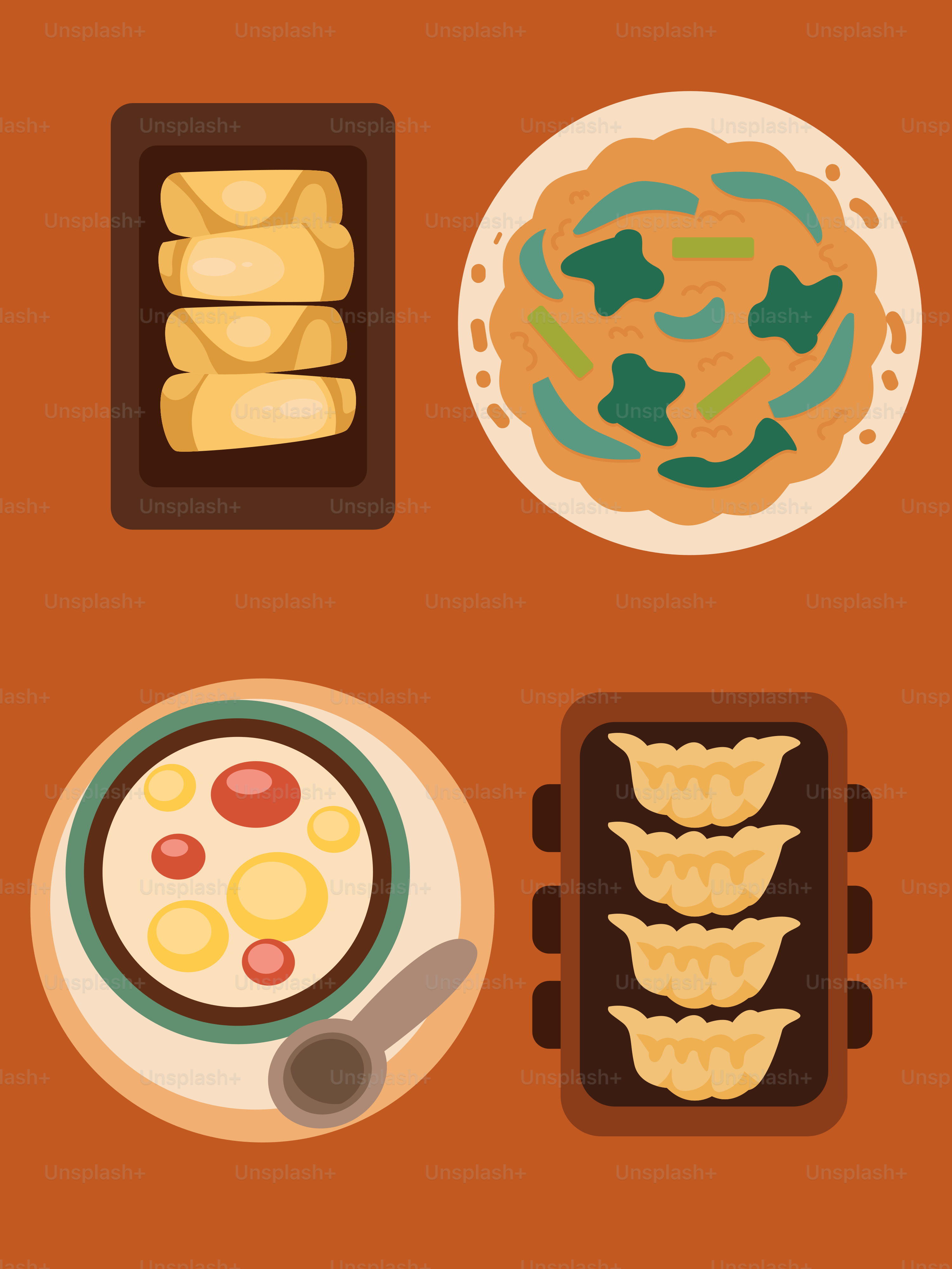 A flat lay of food on a brown background