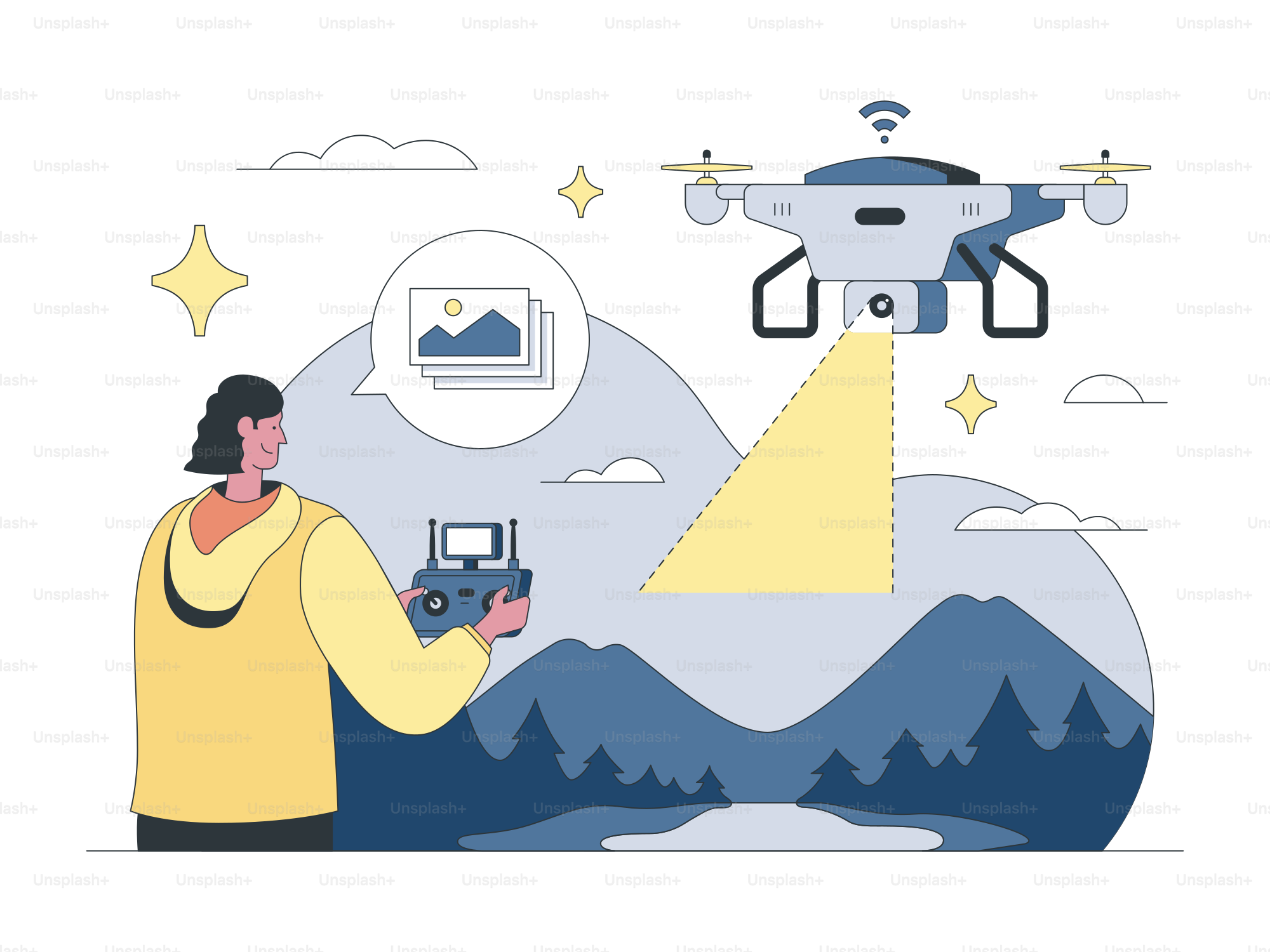 A person holding a camera and a remote control